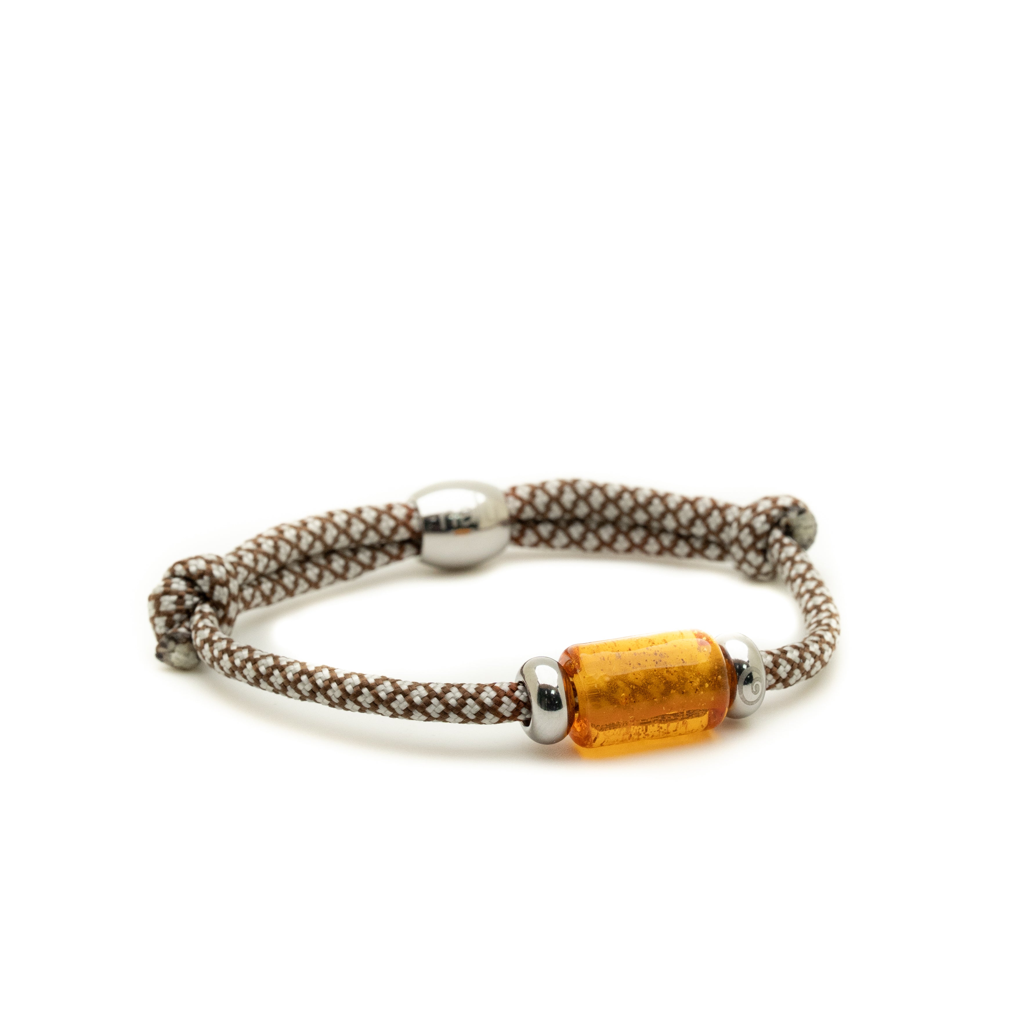 Dark Amber Bead on Brown & White Cord