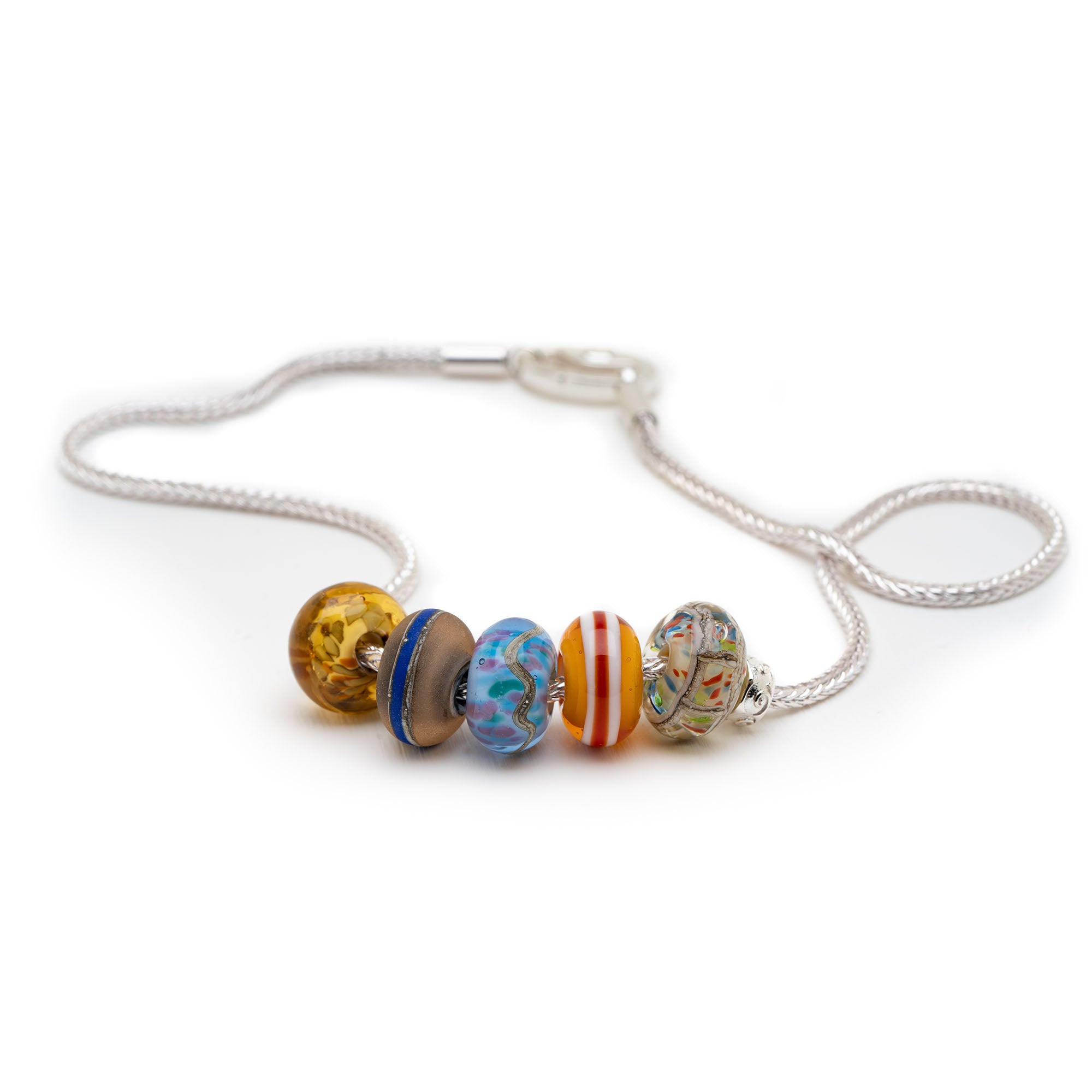Sterling silver chunky necklace with colourful Murano glass beads.