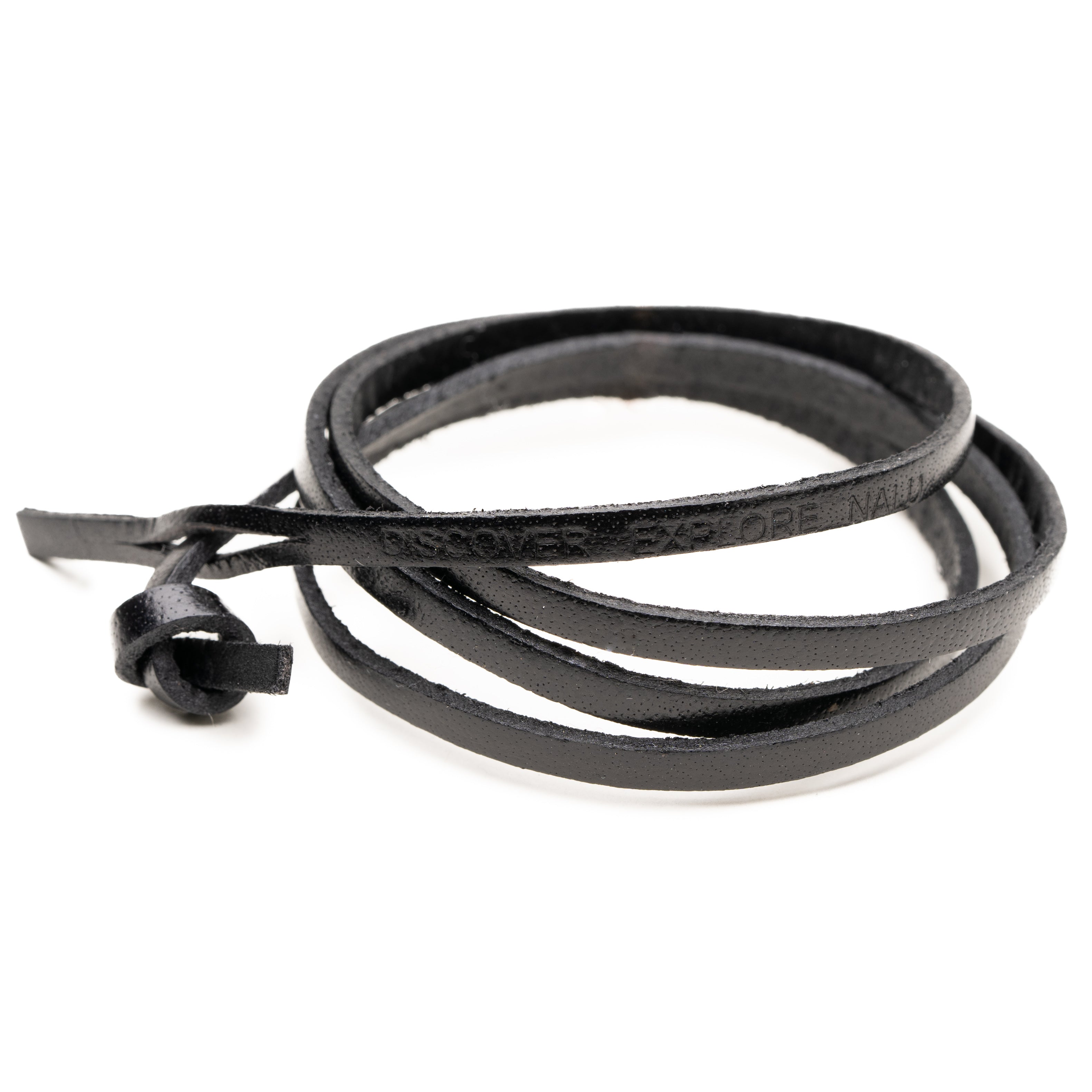 Black leather strap for bracelet or anklets.
