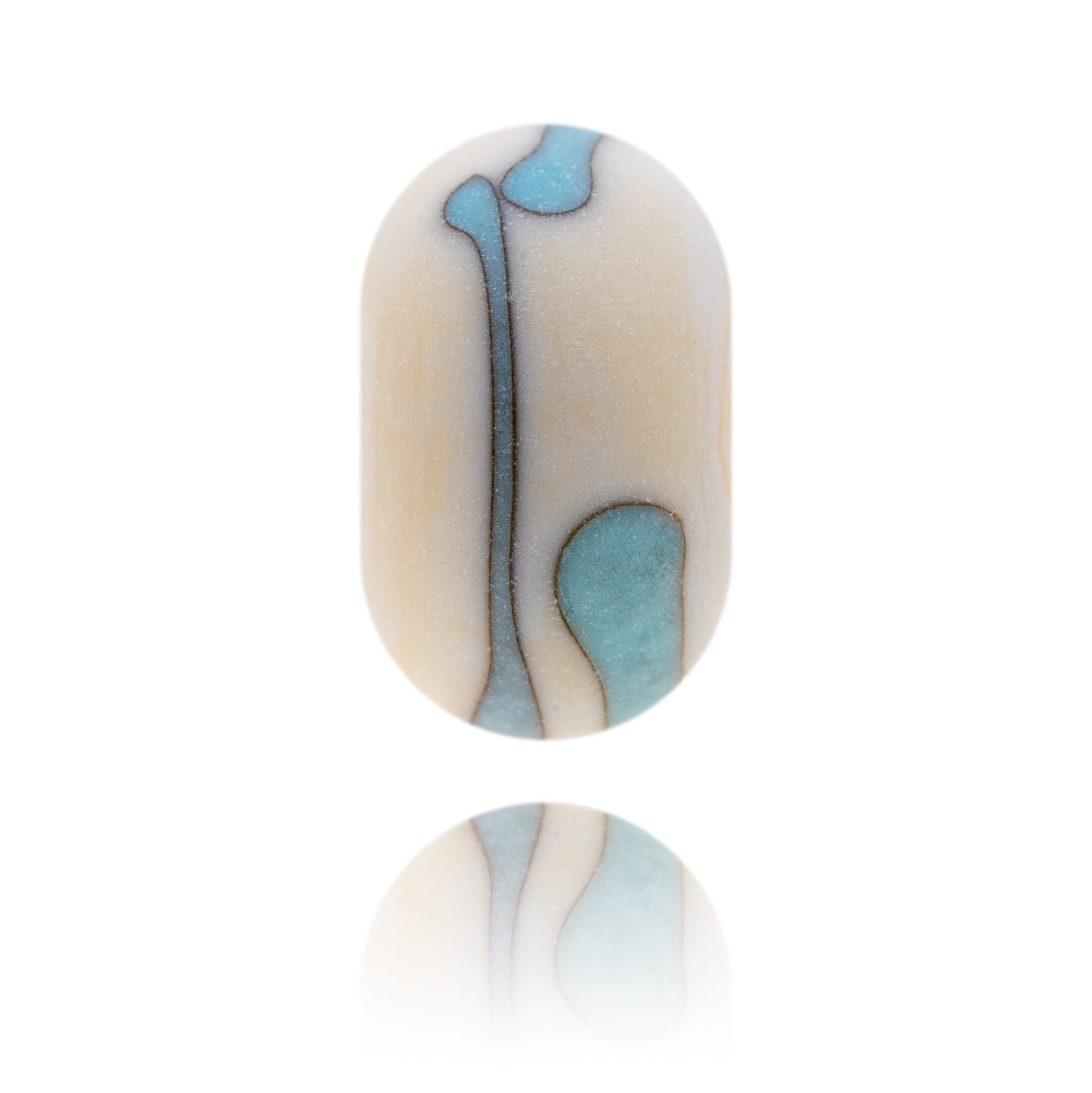Sandy coloured glass bead with turquoise stipe pattern on the surface, representing Brean in Somerset.