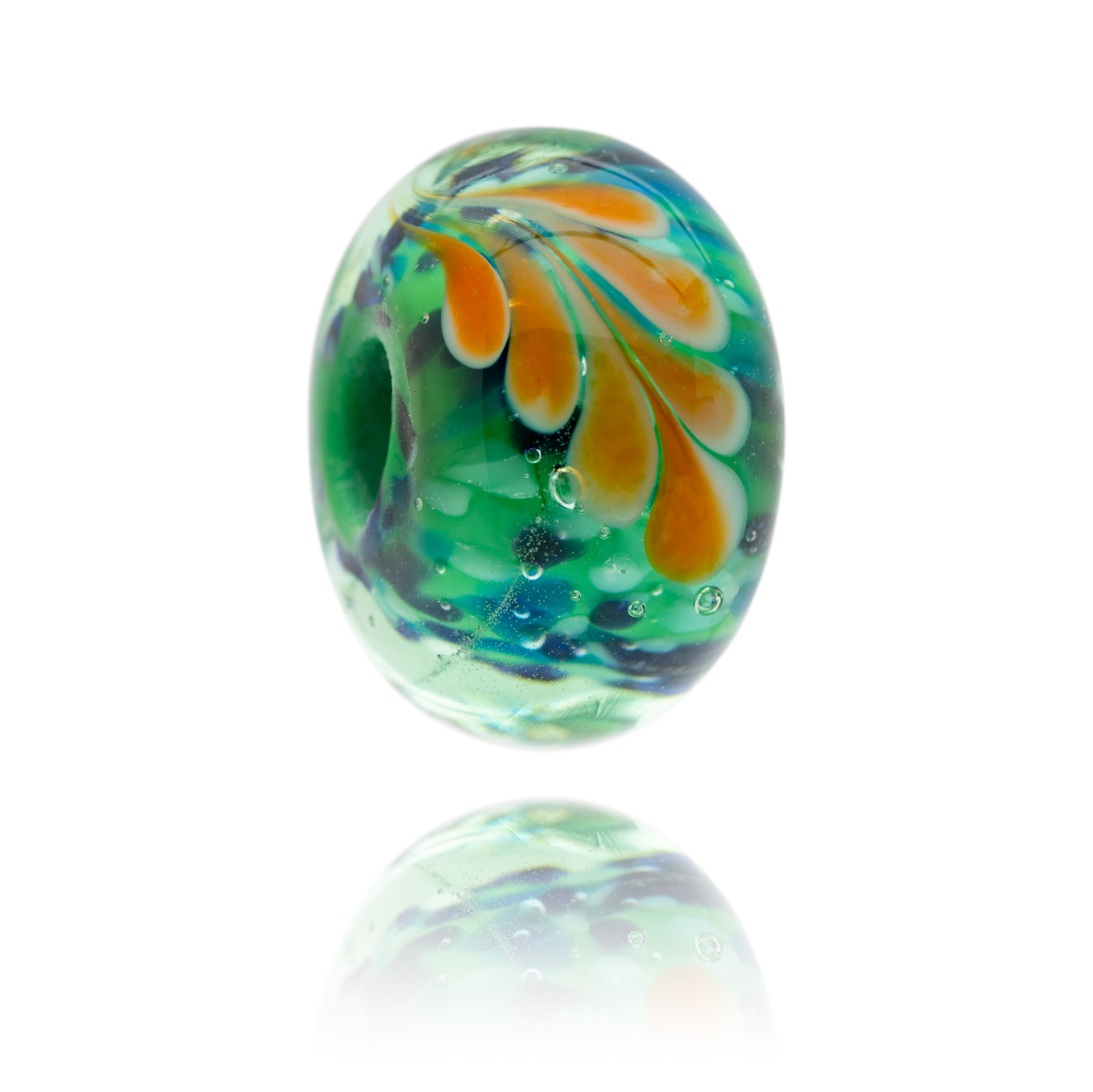 Green and blue sparkling beads representing Costa Rica in Central America.