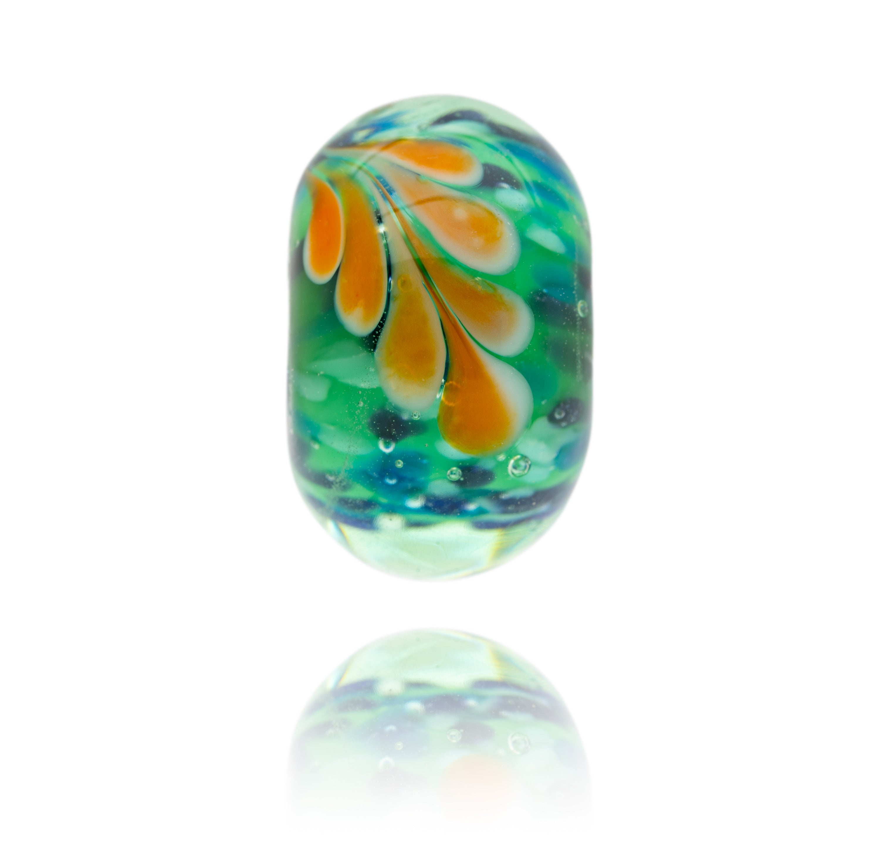 Green and blue sparkling beads representing Costa Rica in Central America.