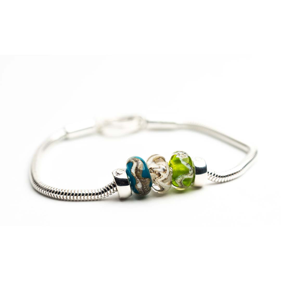 Devon coastline beads on silver bracelet.