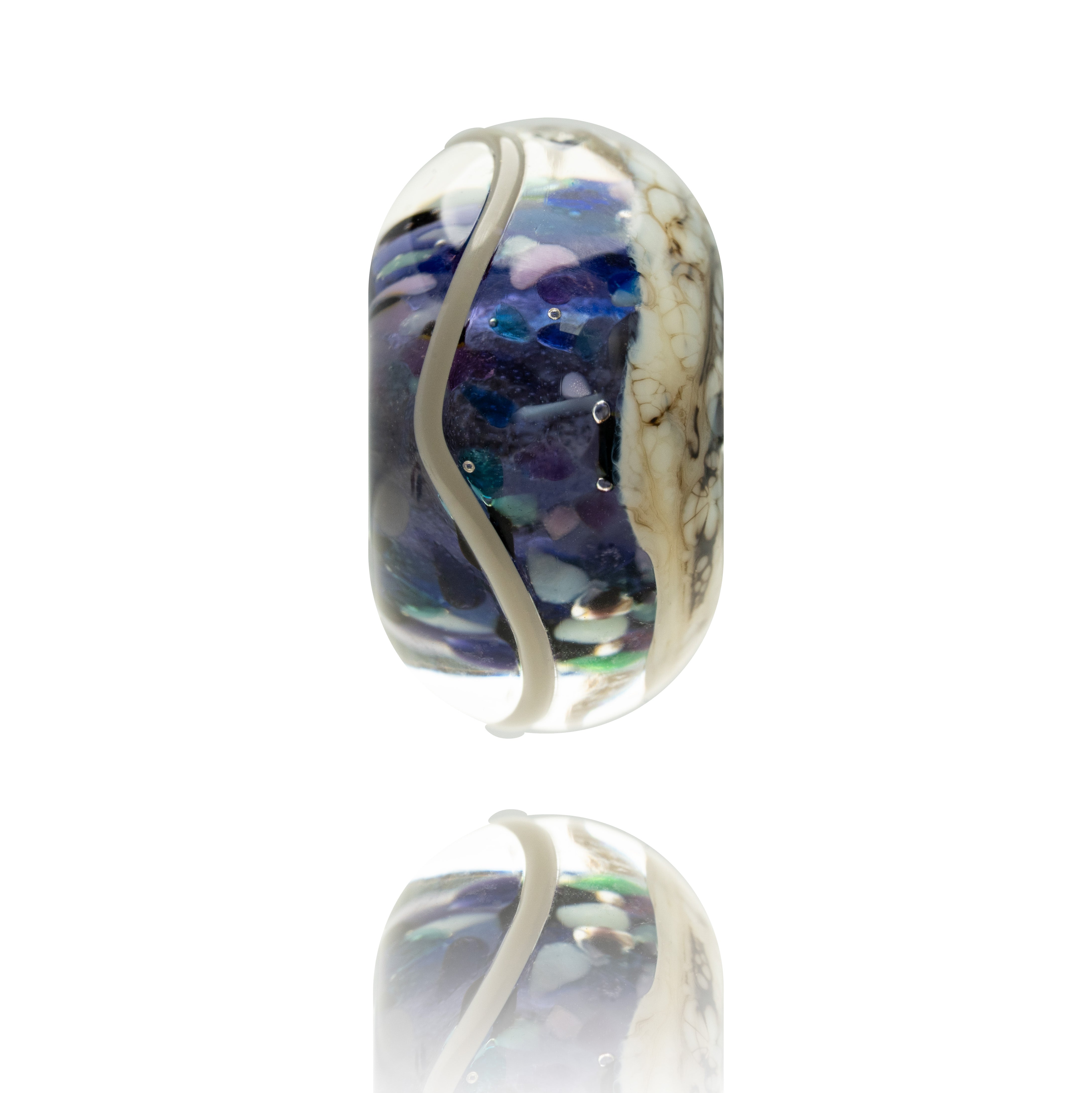 Multicolored ring with a white band on a white background