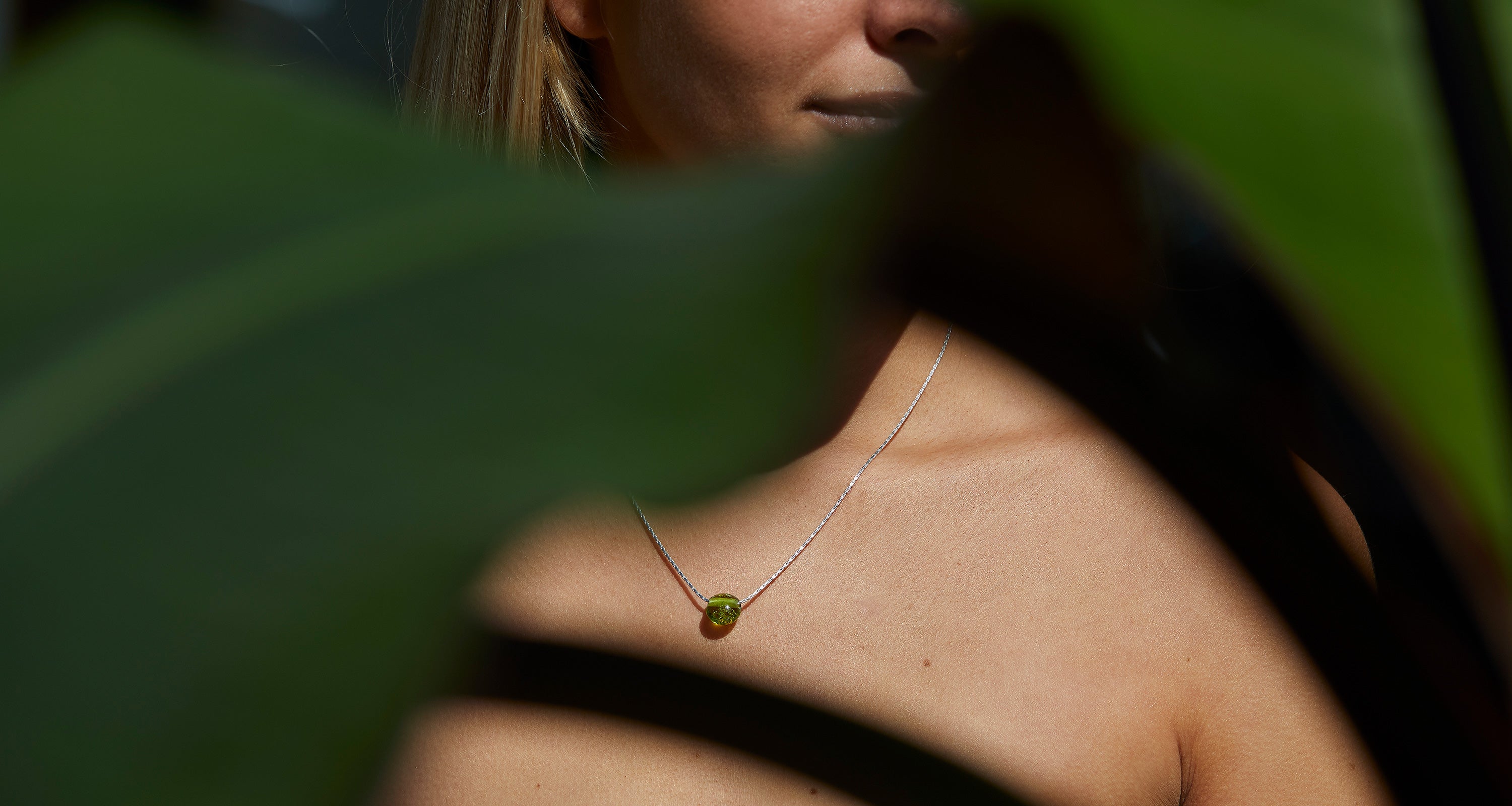 Apple green glass sand pebble necklace on sterling silver chain wedding day jewellery.