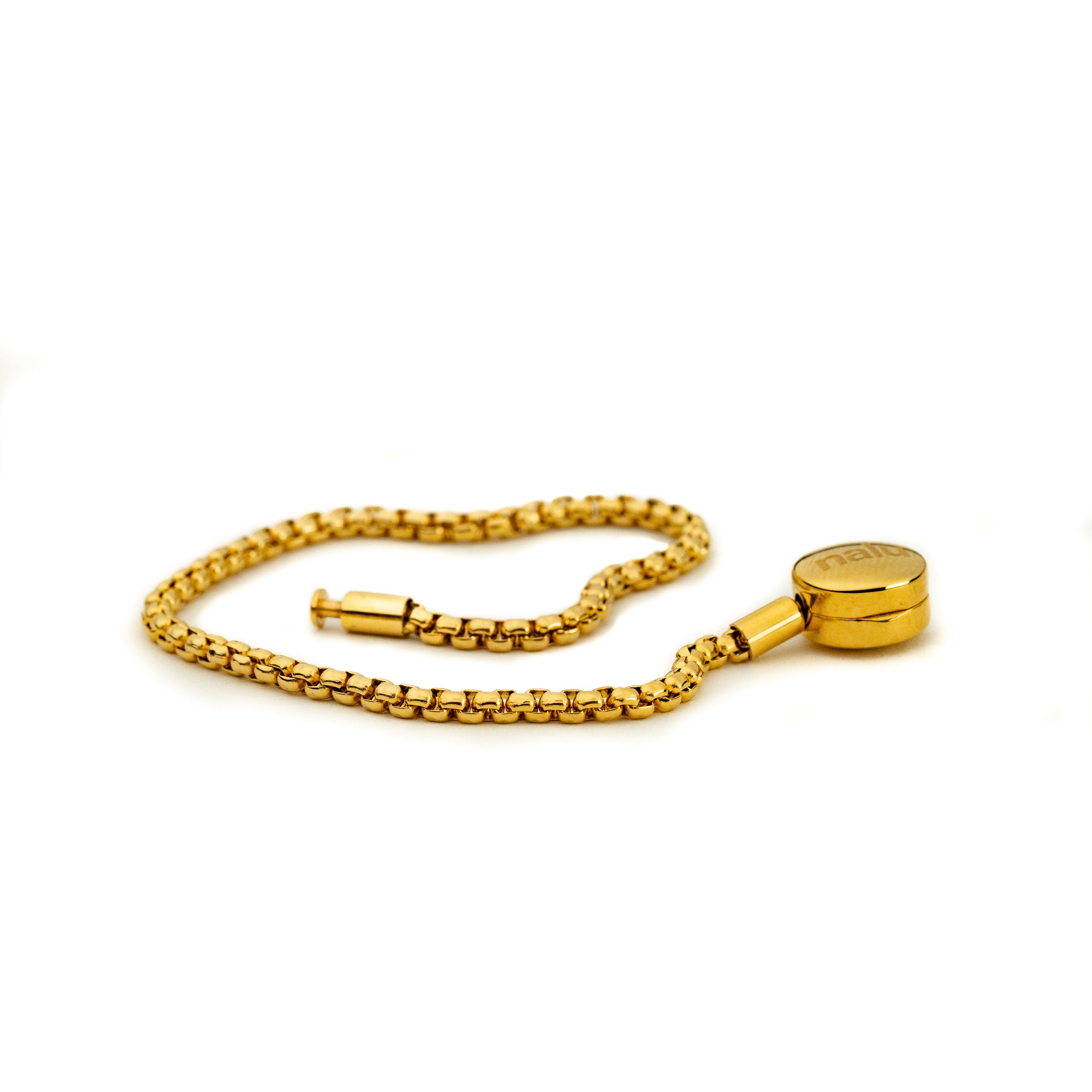 IP 18k gold bracelet by Nalu with oyster clasp fastener.
