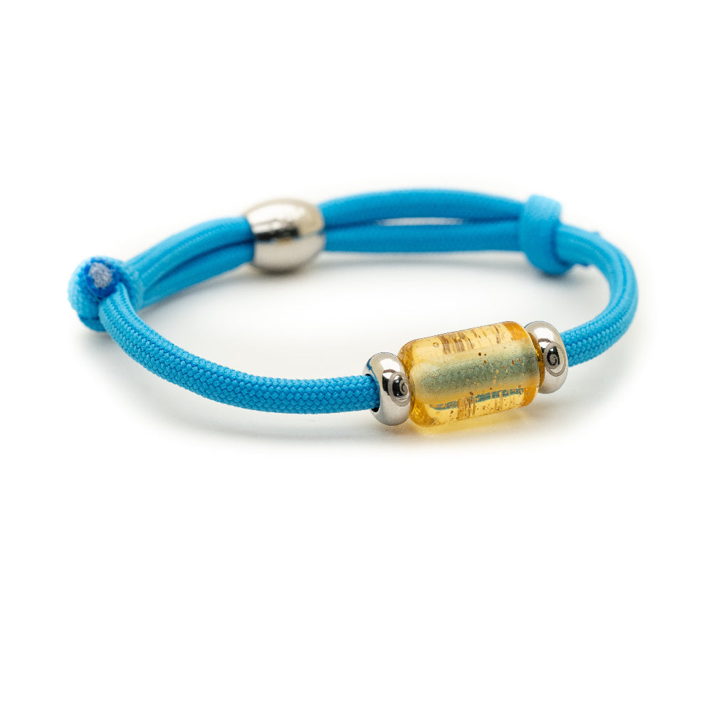 Amber Bead on Sky Blue Cord