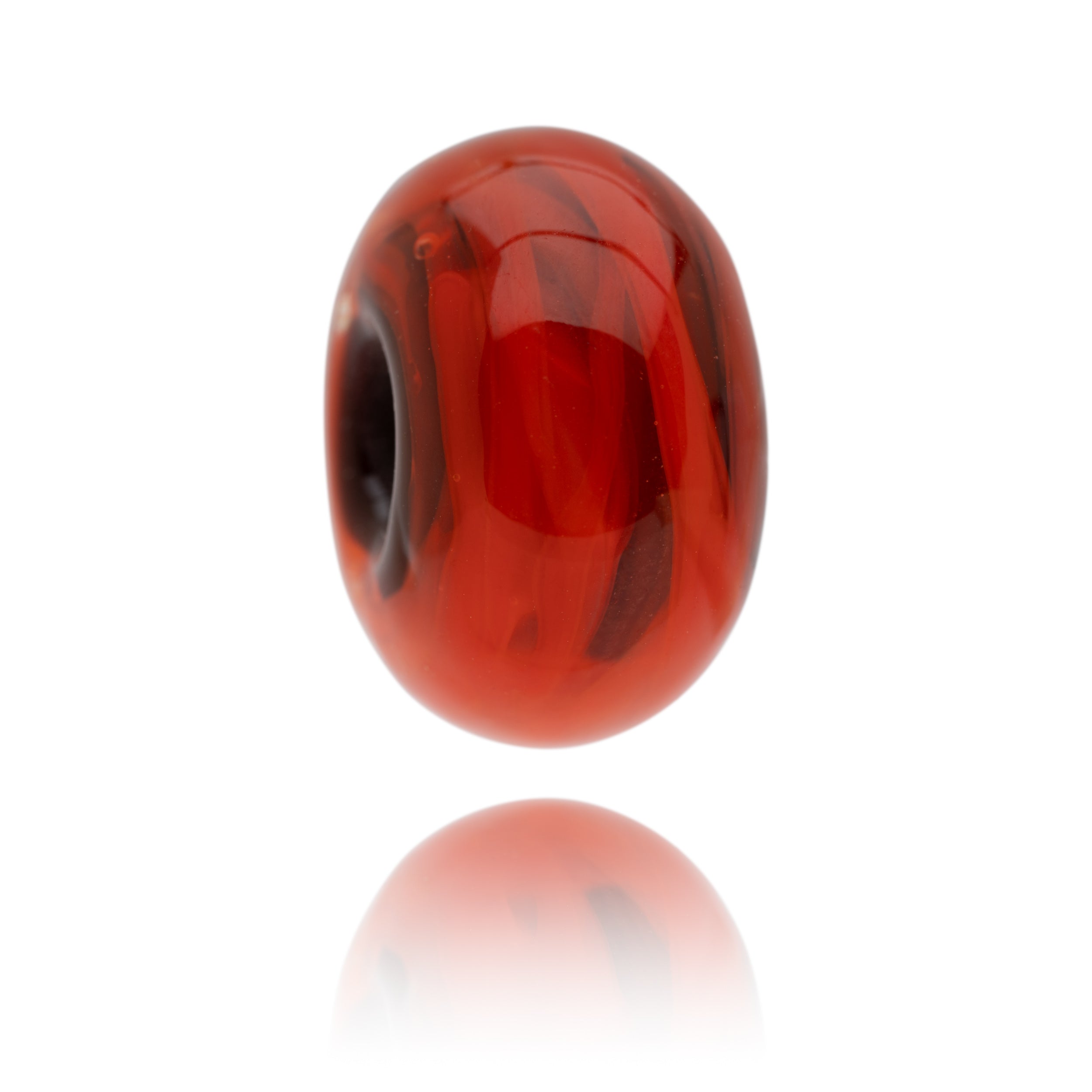 Orange, brown and red glass Orangutan bead being sold to raise funds for the World Wildlife Foundation.