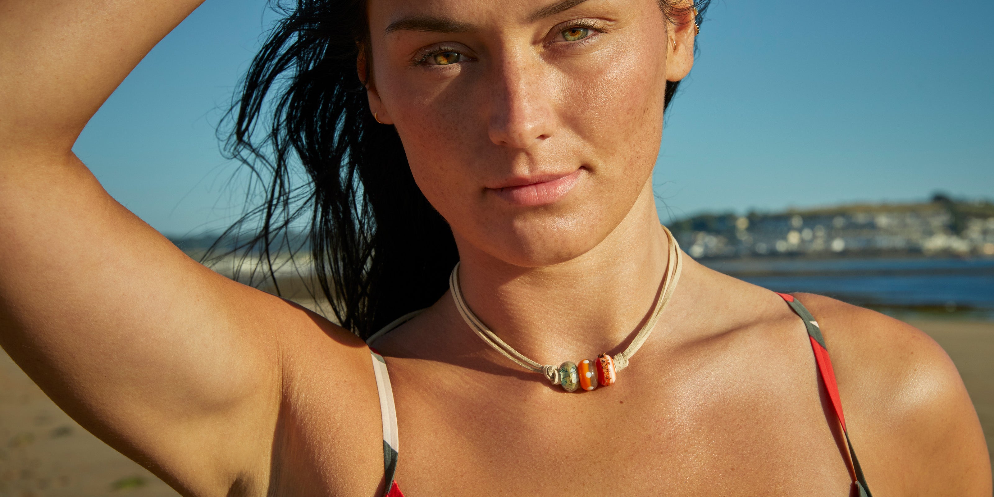 Beach inspired beads for Felixstowe, Camber Sands, Portland Bill on sand coloured necklace.