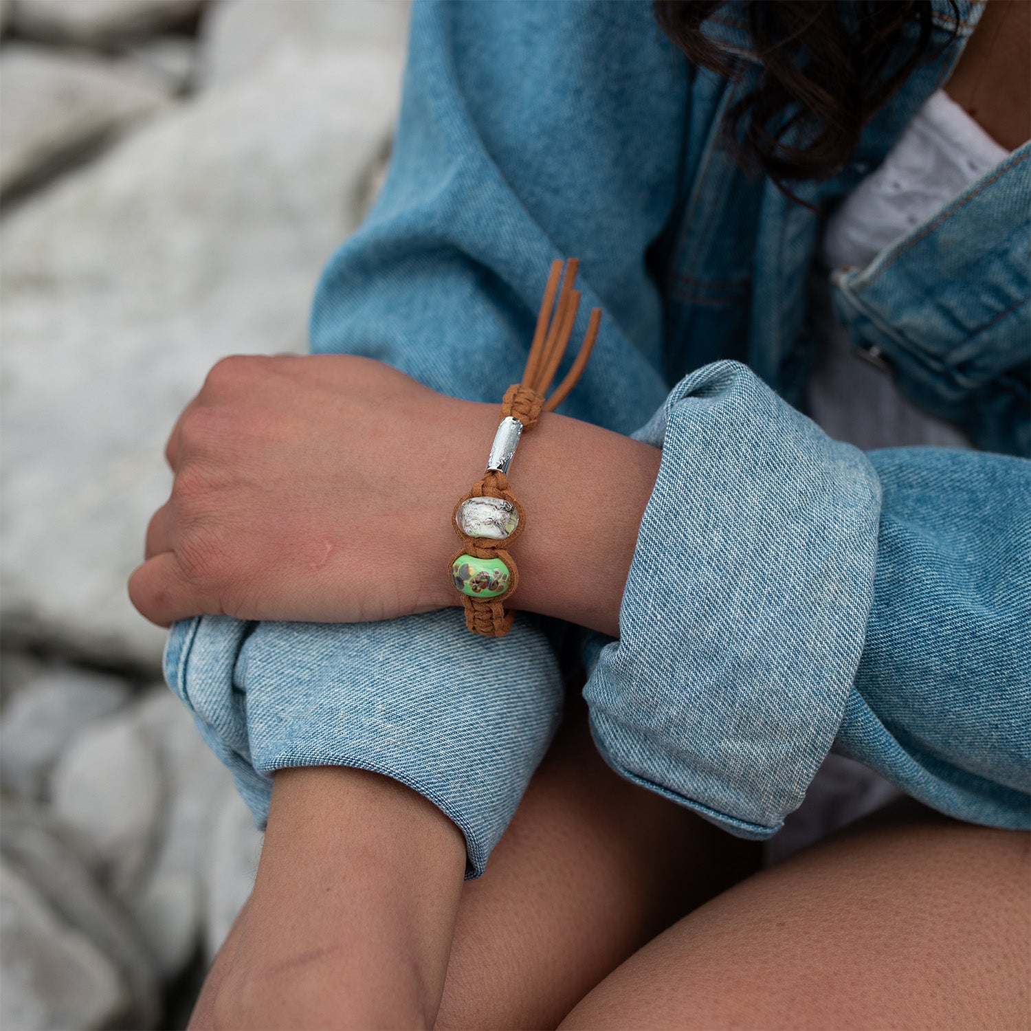 Sea Turtle bead on custom cord bracelet.