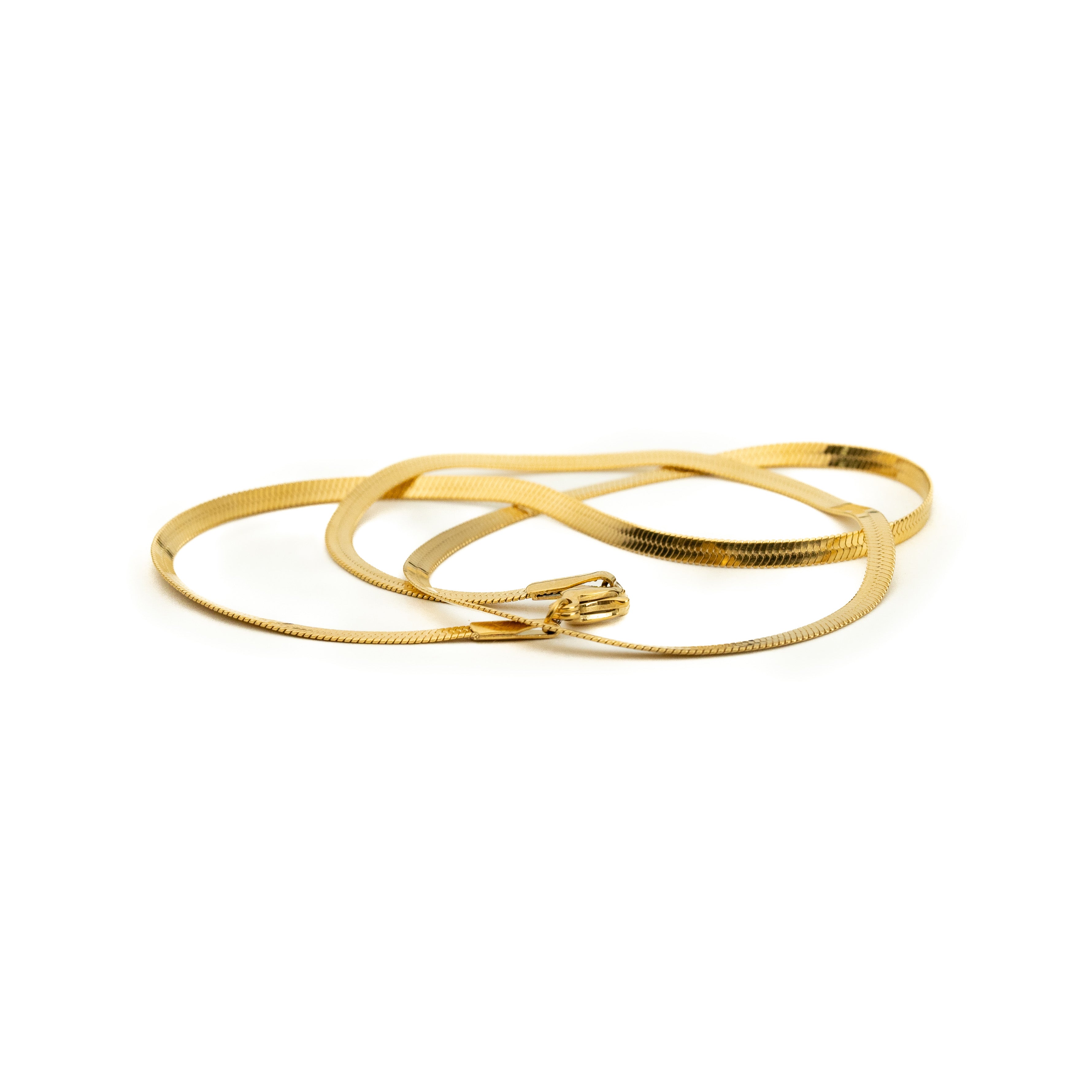 Gold flat snake chain necklace by Nalu.