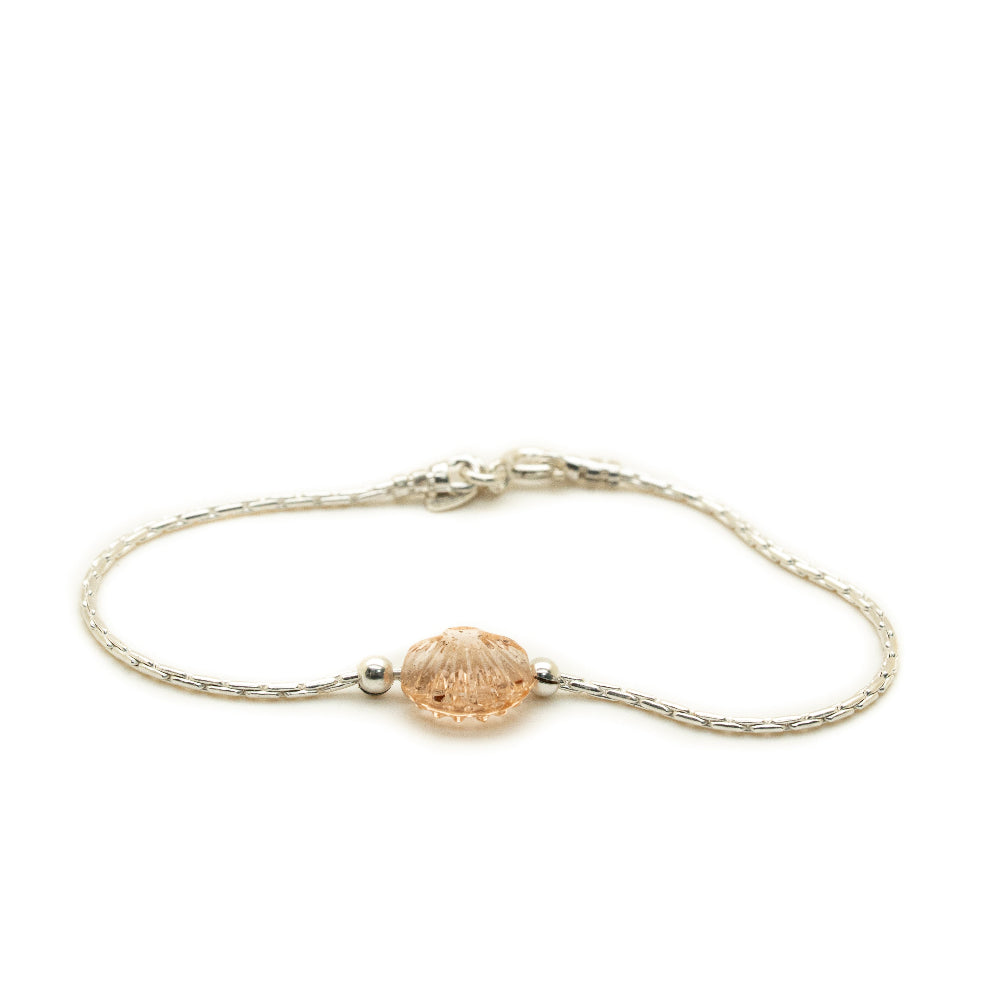 Peach Shell Silver bracelet in white background.