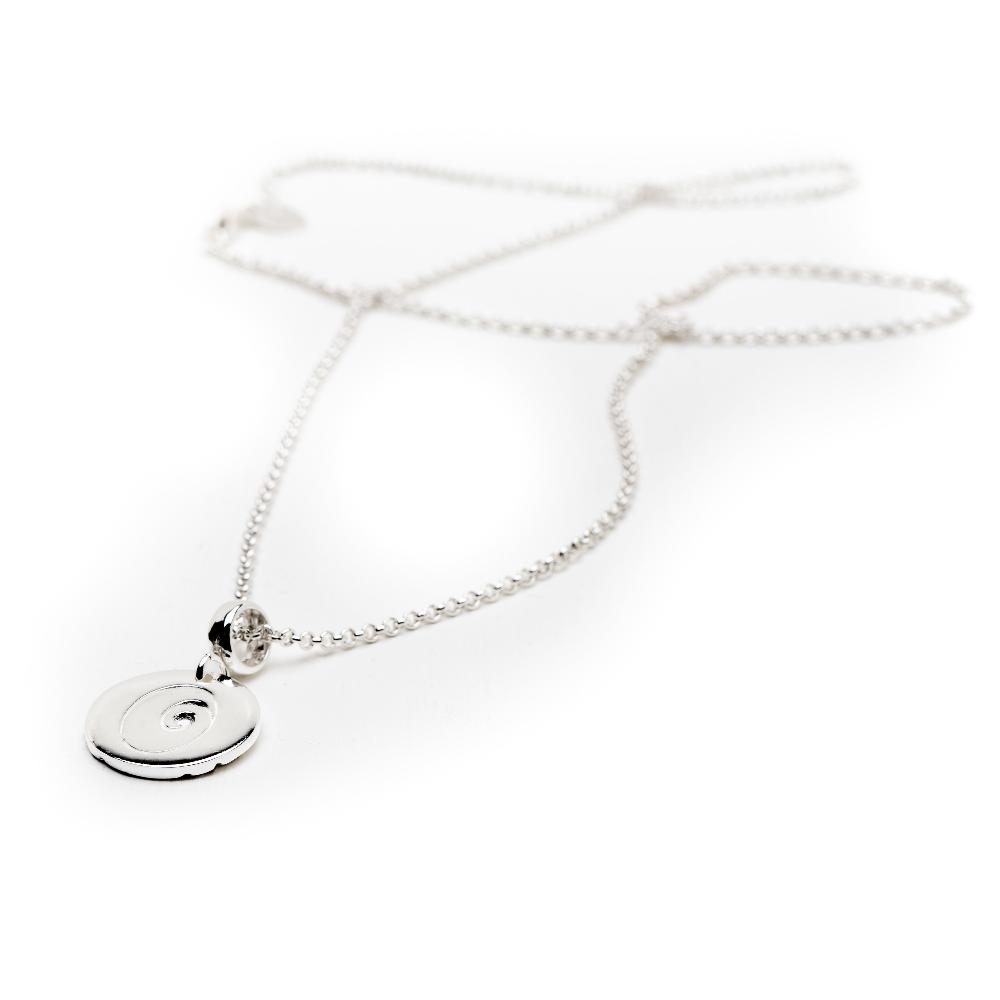 Silver Ocean Talisman necklace pendant with Nalu swirl engraving.