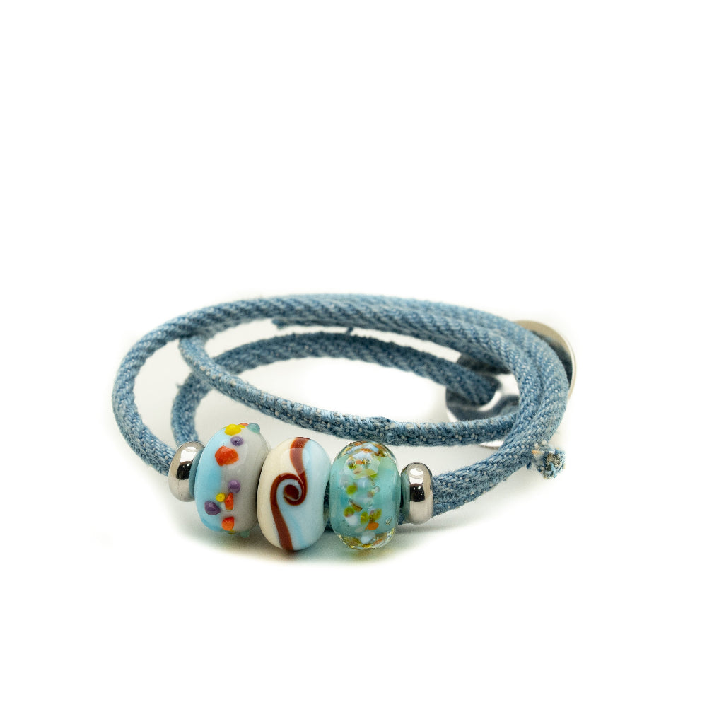 Necklace with colorful beads on a white background