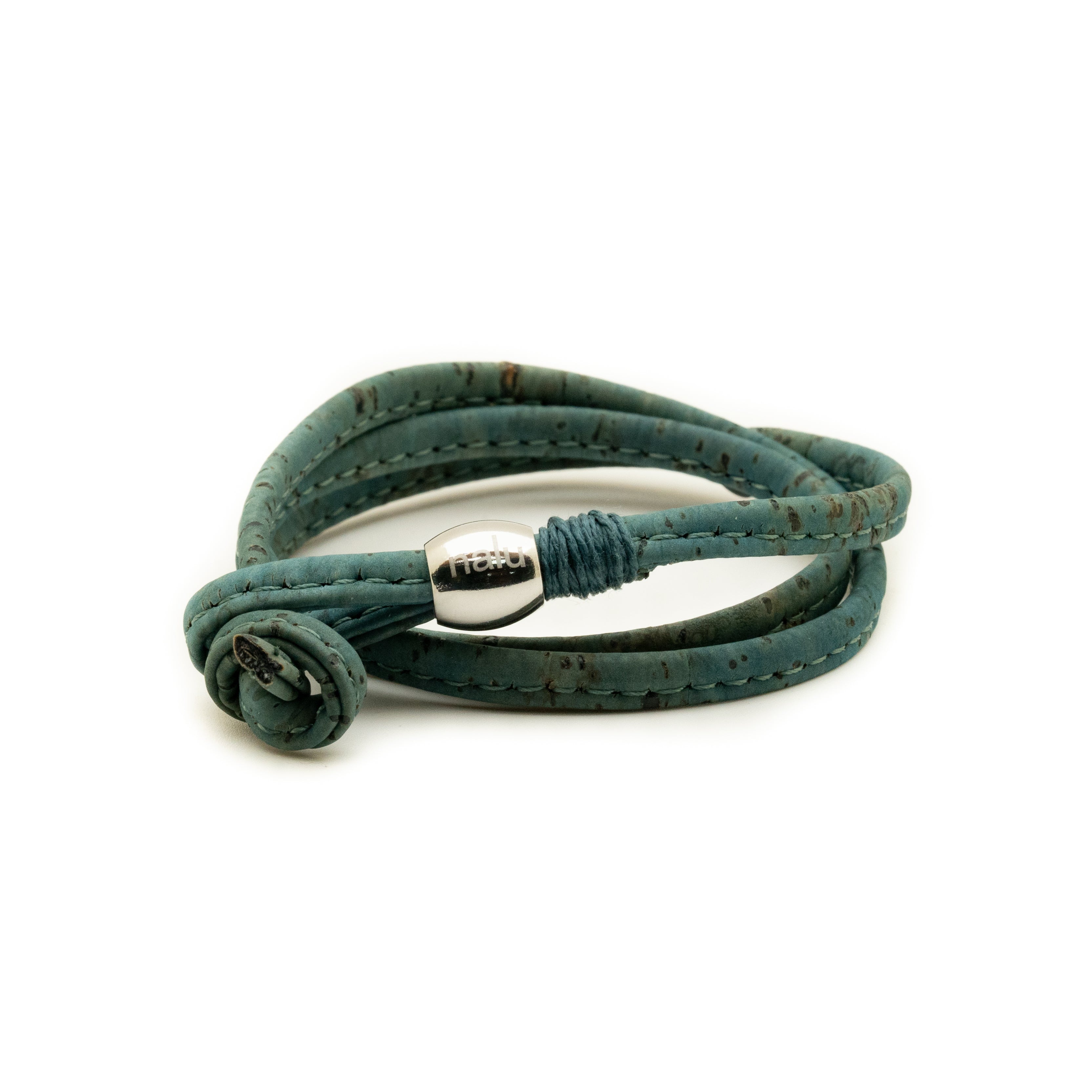 Teal Cork Wrap Bracelet with silver Nalu toggle.