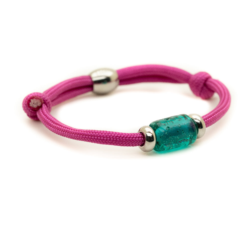 Teal Bead on Magenta Cord