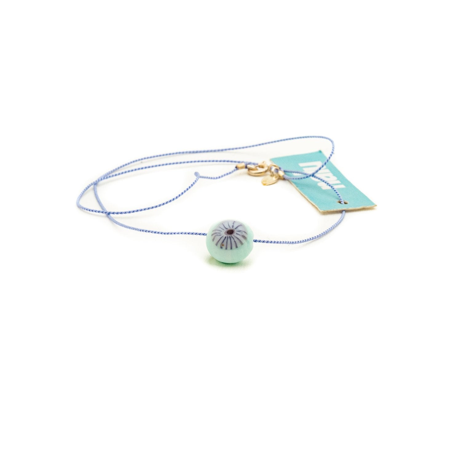 Blue and purple glass bead on lilac silk cord necklace - regular 17".