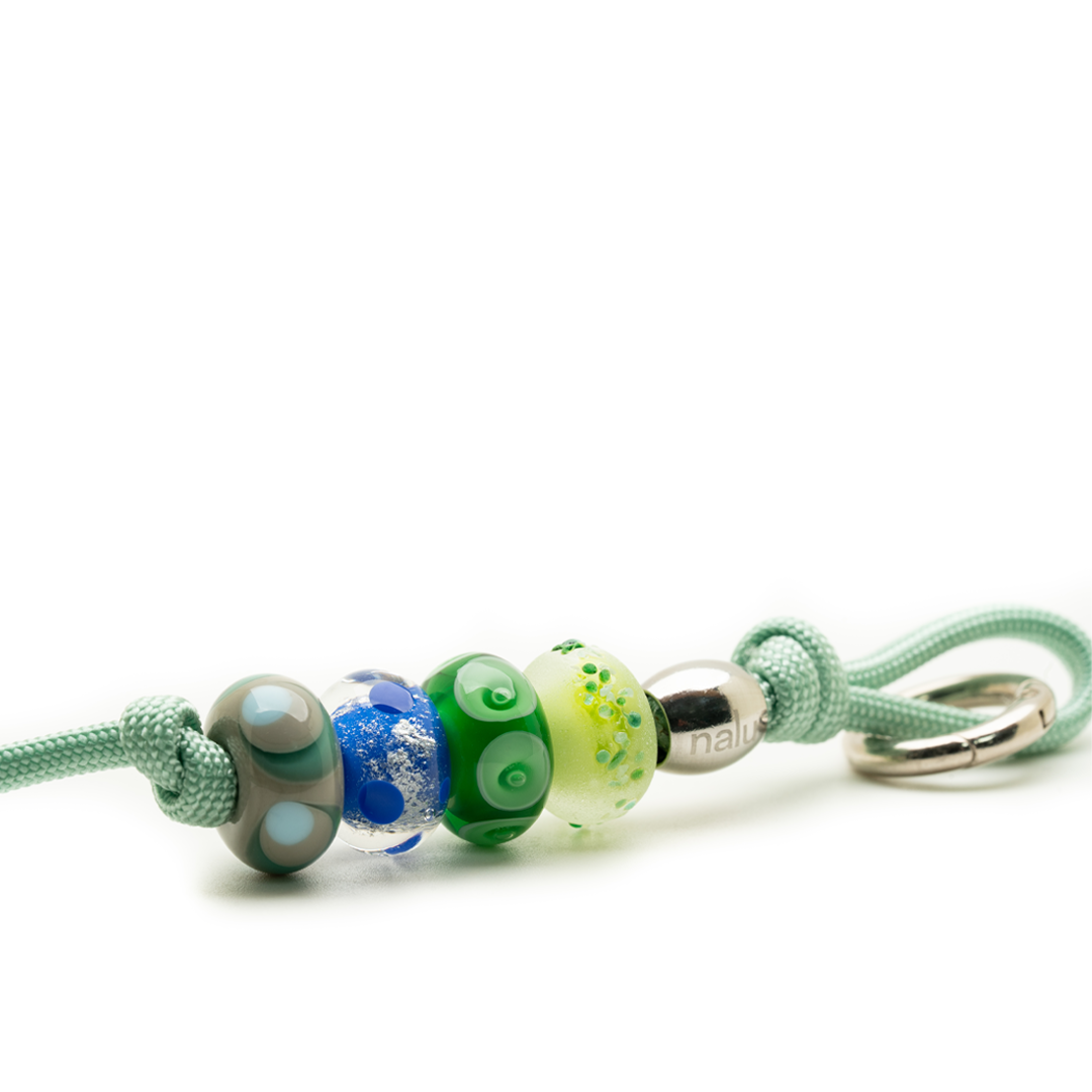 Keychain with colorful beads on a white background