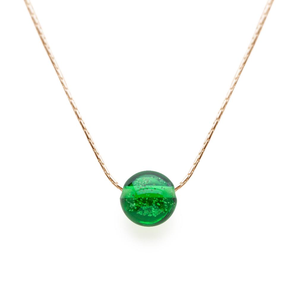 Bright green pebble necklace on fine gold chain.