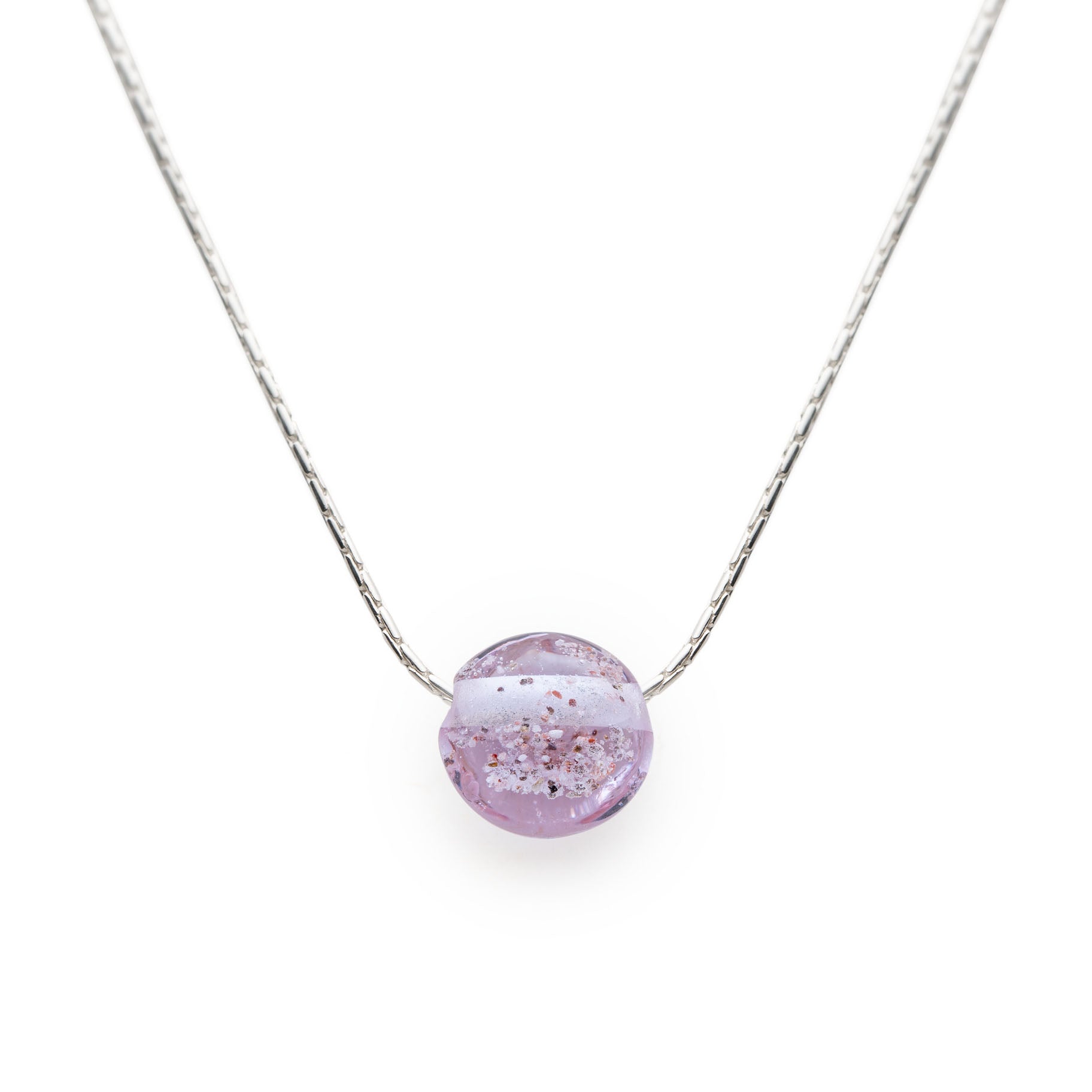 Rose colour glass sand pebble necklace.