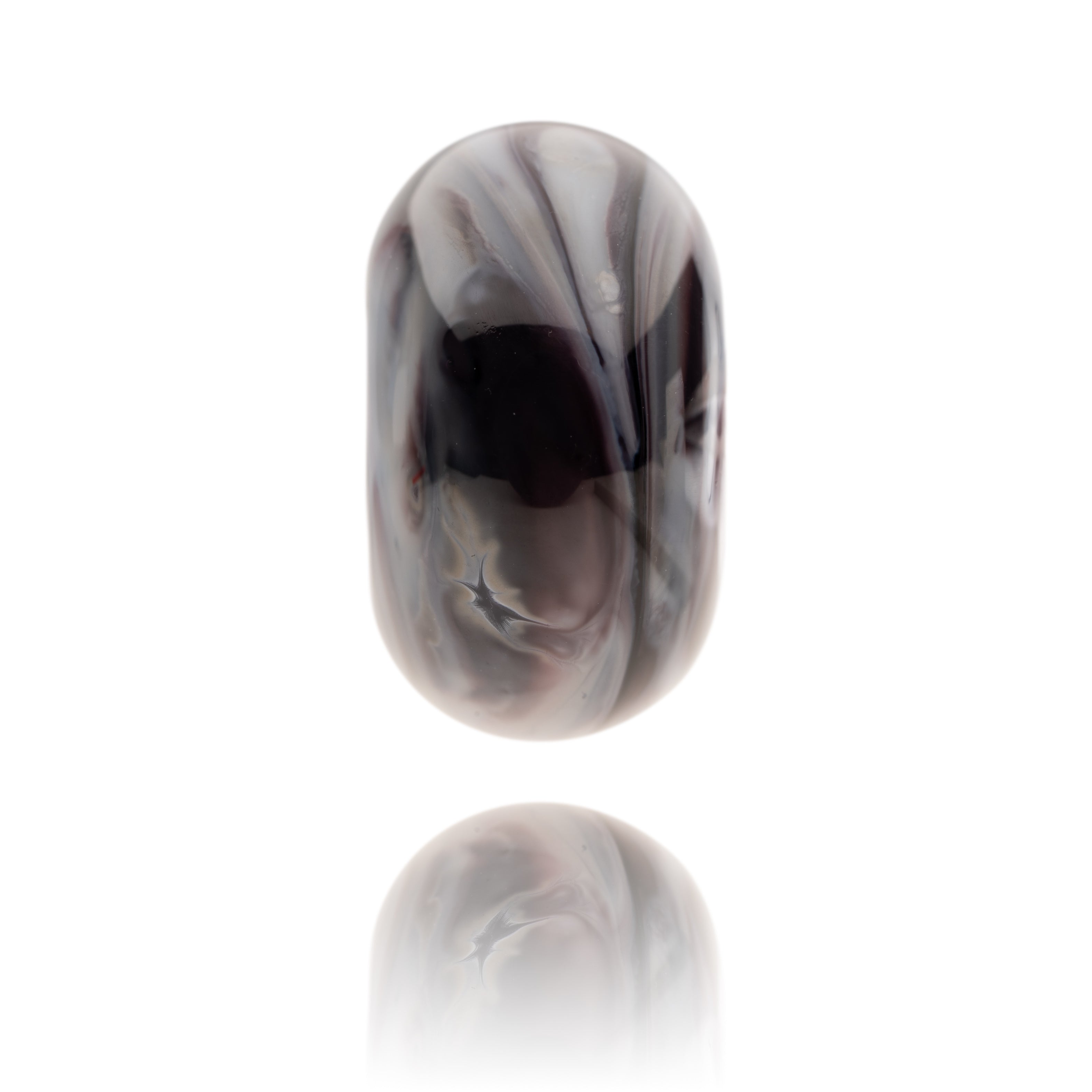 Swirling dark purple and silver glass bead for Aberdeen Beach in Scotland.