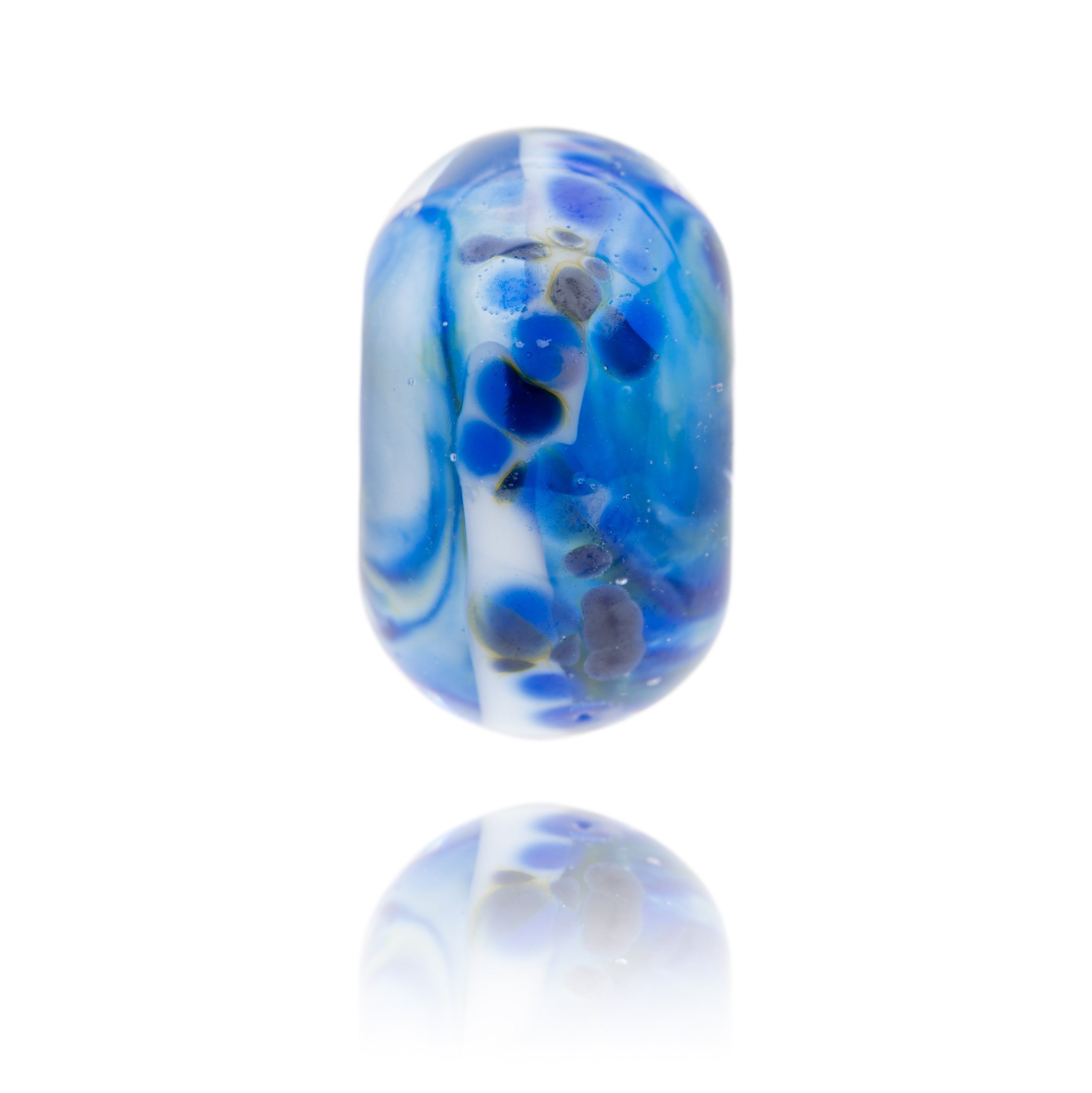 Swirling blue glass bead made with Murano glass representing Aviemore in Scotland.