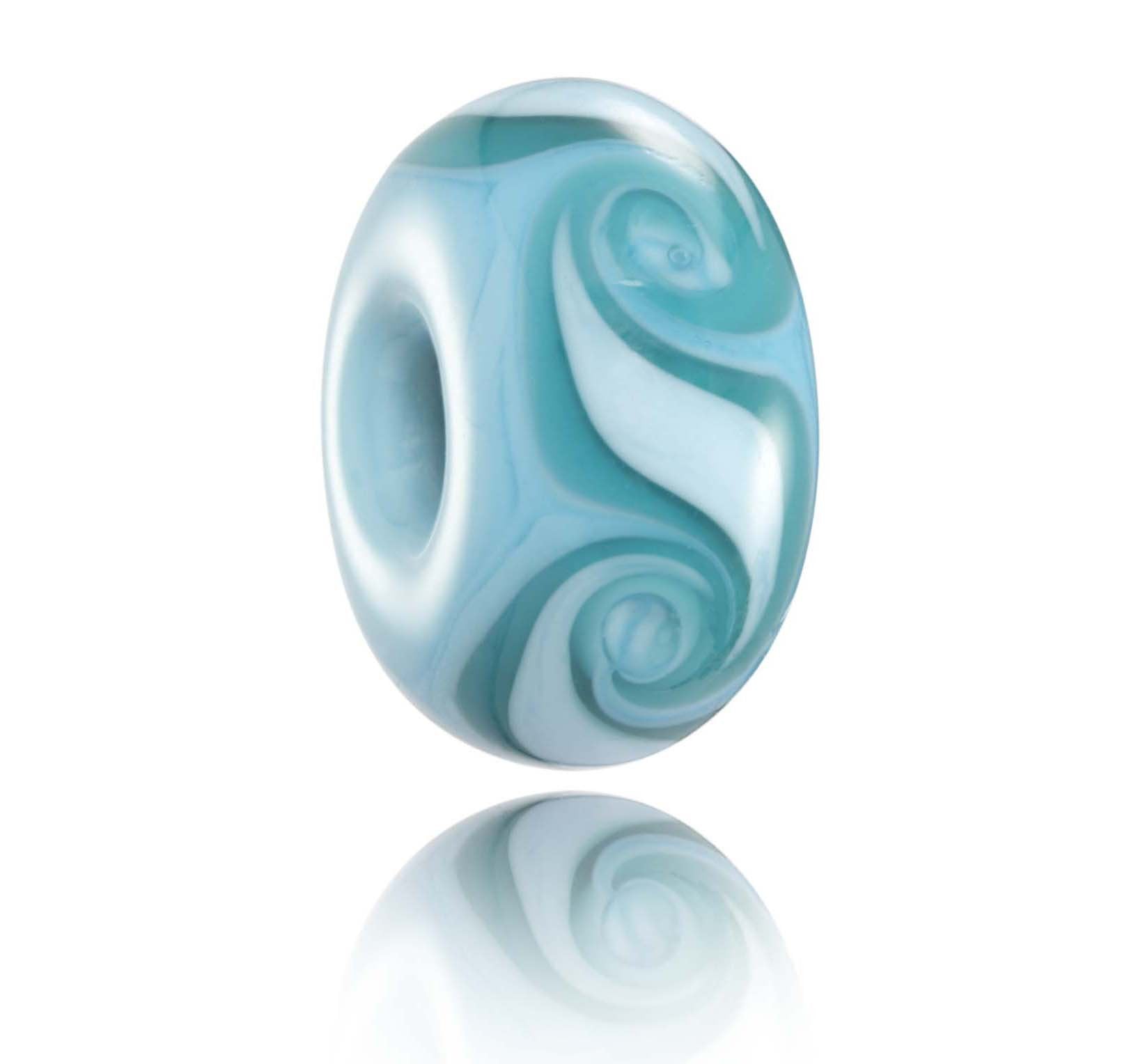 Turquoise swirling glass bead for Gwithian in Cornwall.