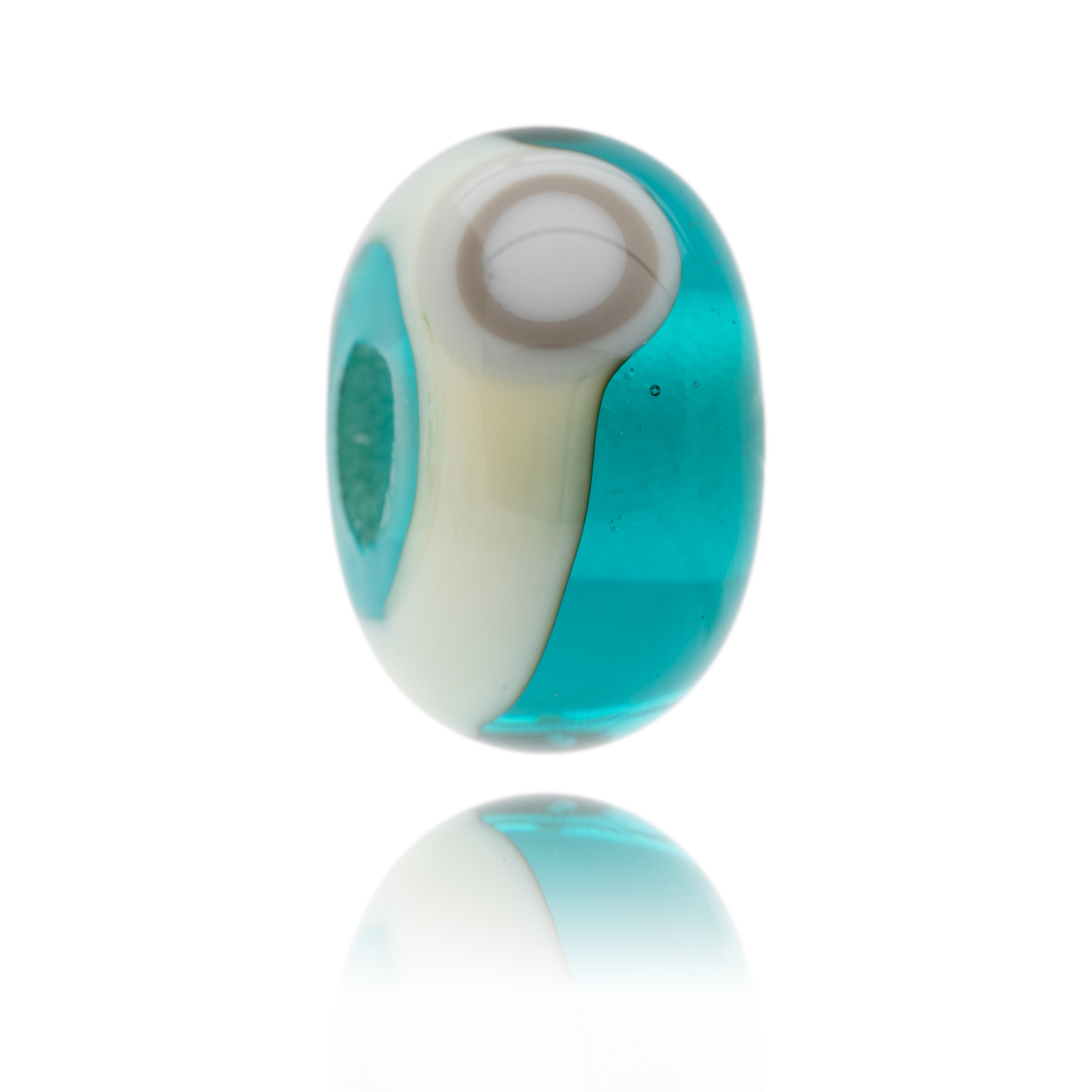 Teal and white glass bead for Church Cove Gunwalloe in Cornwall