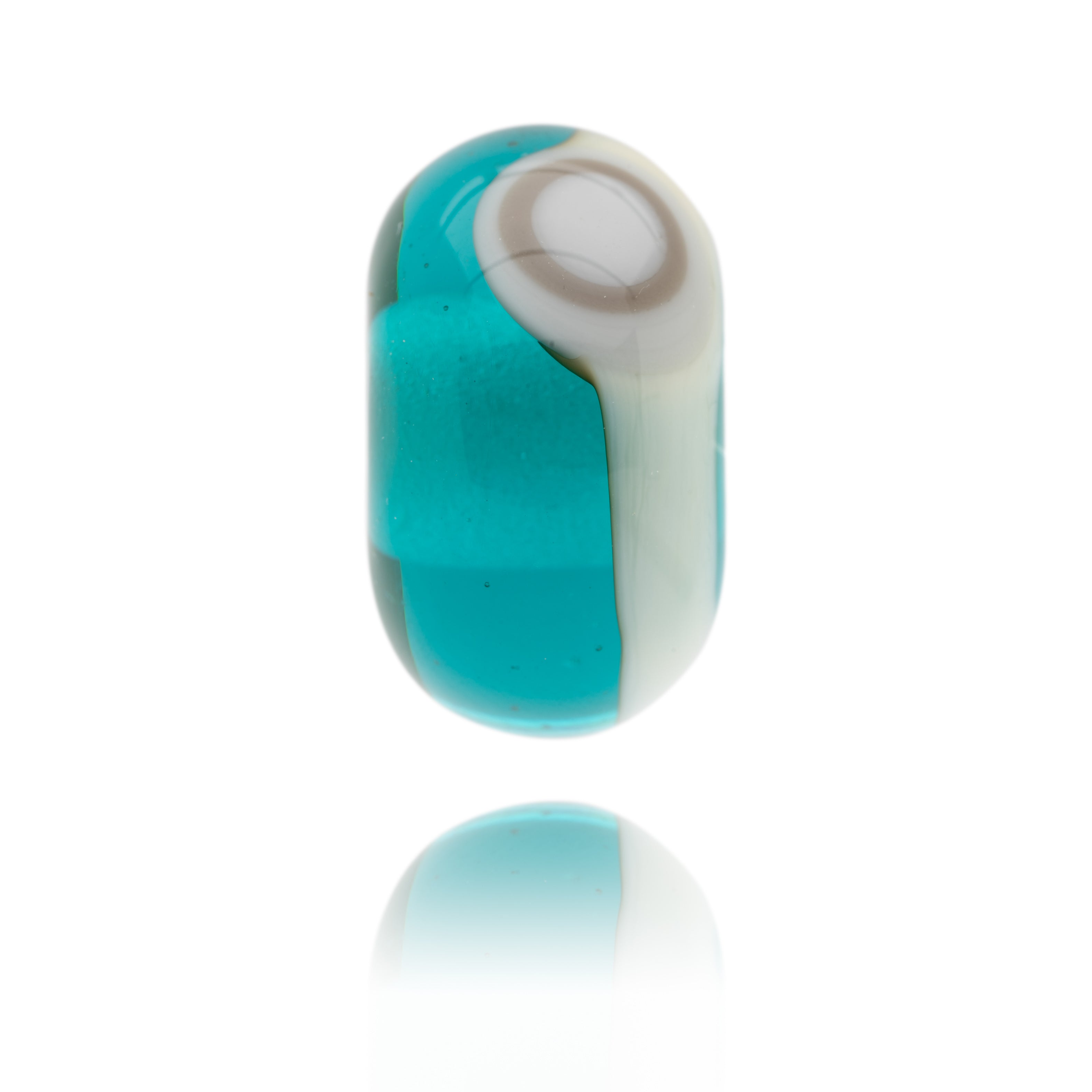 Teal and white glass bead for Church Cove Gunwalloe in Cornwall
