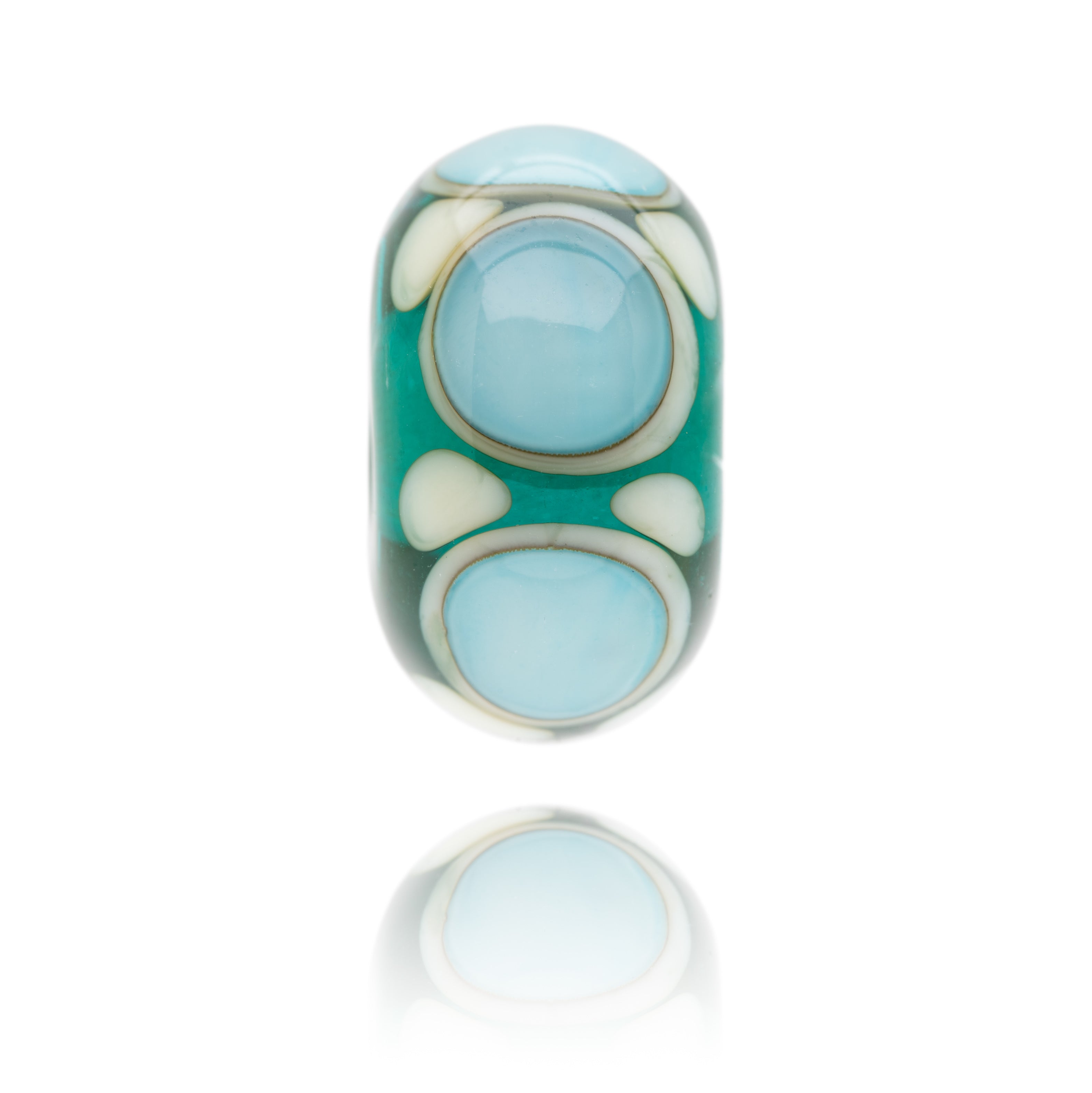 Green and Crean spotted glass bead for Constantine Bay in Cornwall.