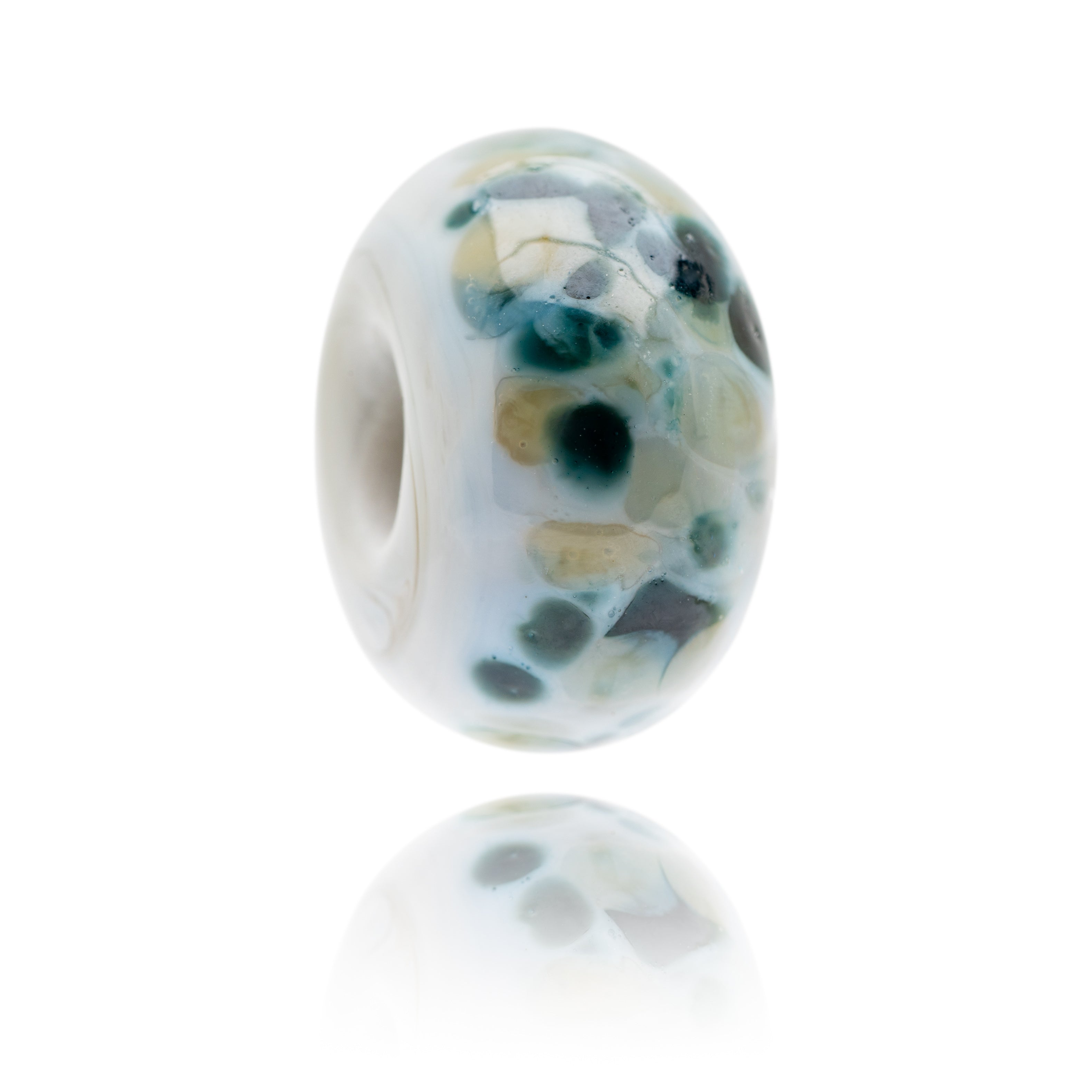 Grey molted glass bead being sold in support of the Cornish Seal Sanctuary in GWEEK, Cornwall.