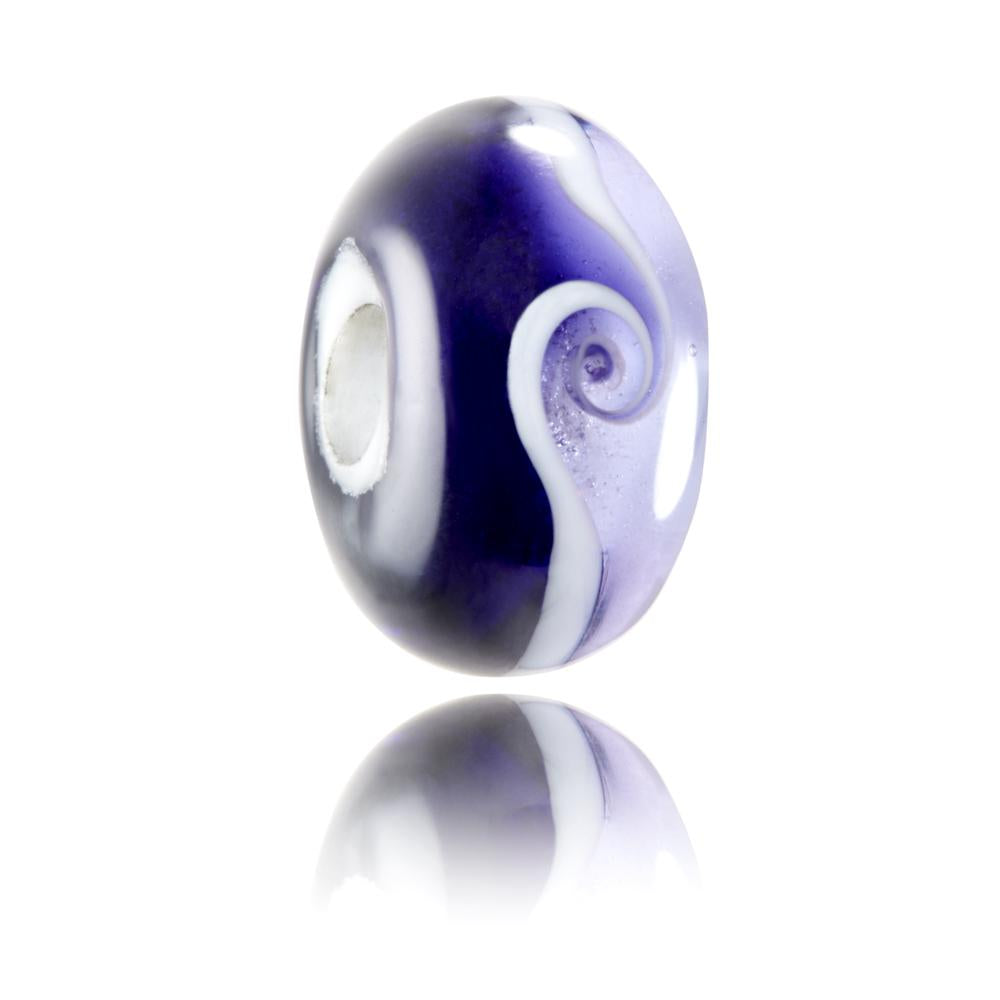 Dark and light purple transparent glass bead, designed to represent Dorset County in the UK.