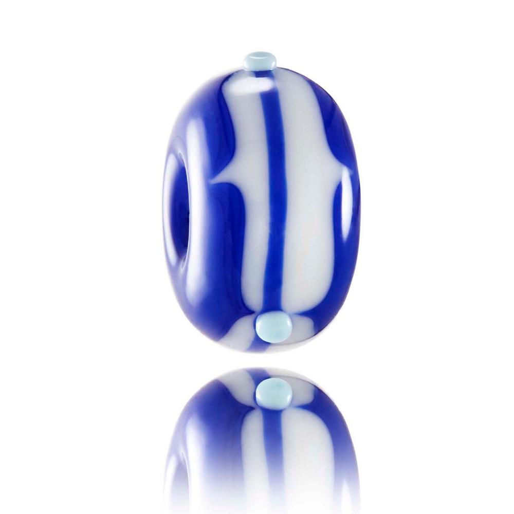 Royal blue and white striped glass bead for Ericeira in Portugal.