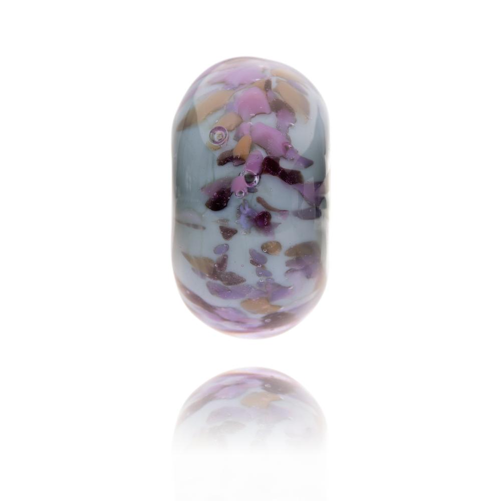 Purple, green and brown glass bead designed to represent Exmoor National Park in the UK.