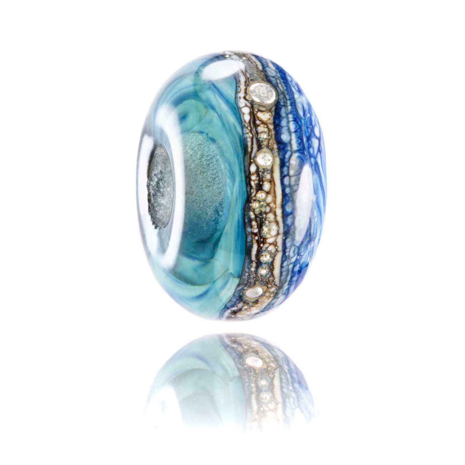 Grey, blue and silver glass bead representing Fowey in Cornwall.