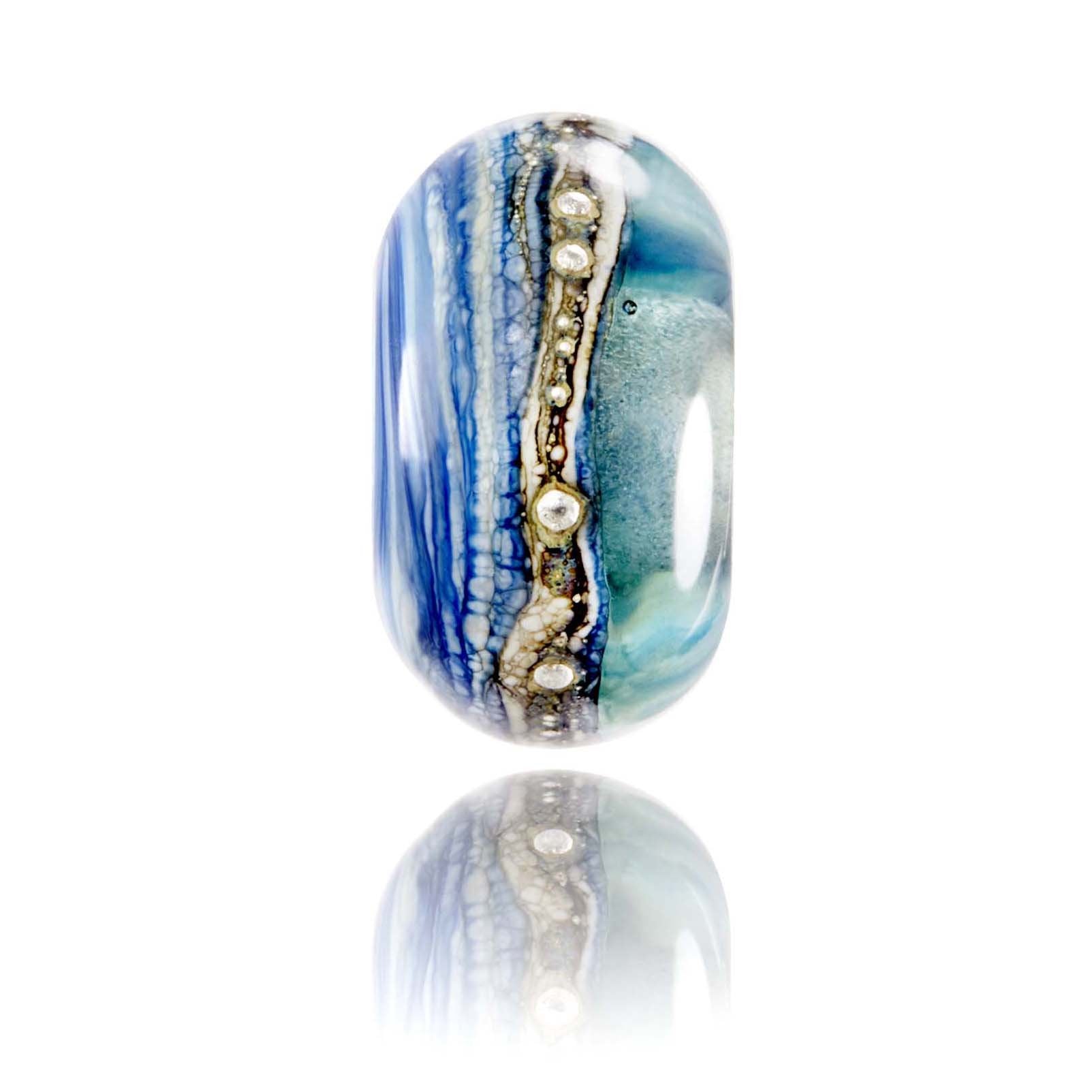 Grey, blue and silver glass bead representing Fowey in Cornwall.
