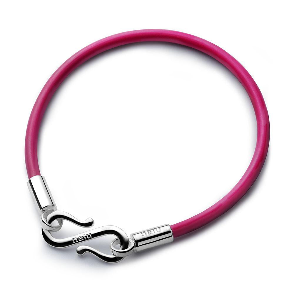Pink rubber bracelet with silver s clasp.