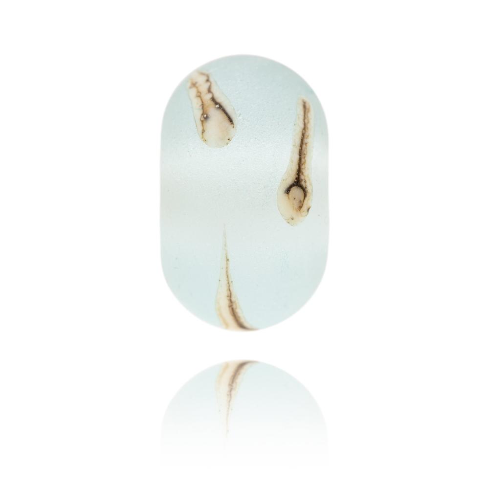 Pale blue Murano glass surf bead with ivory silver splashes, representing Hele Bay, North Devon.