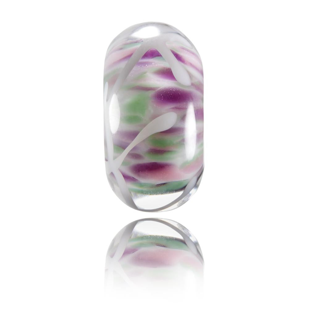 Green, pink, white transparent glass bead for Living in Italy.