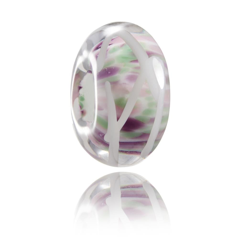 Green, pink, white transparent glass bead for Living in Italy.