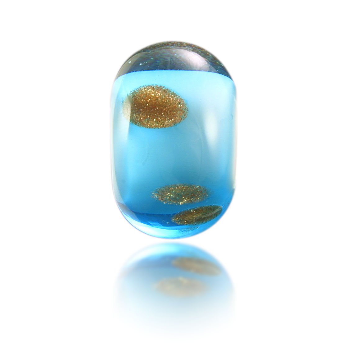 Turquoise glass bead with gold islands representing the Mentawai Islands in Indonesia.