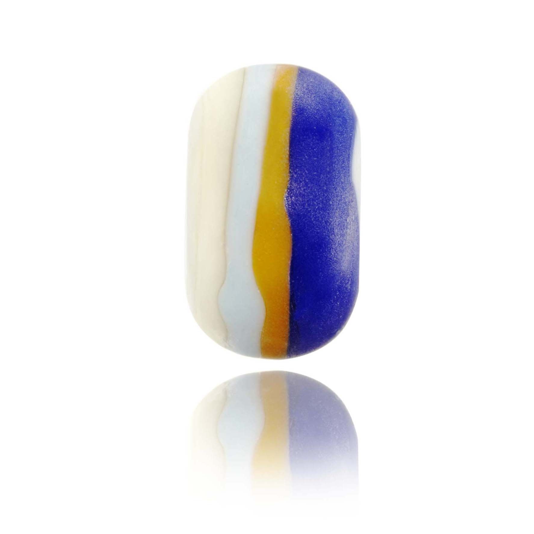Cream, blue and orange striped bead with a frosted finish for Ocean Beach in Australia.