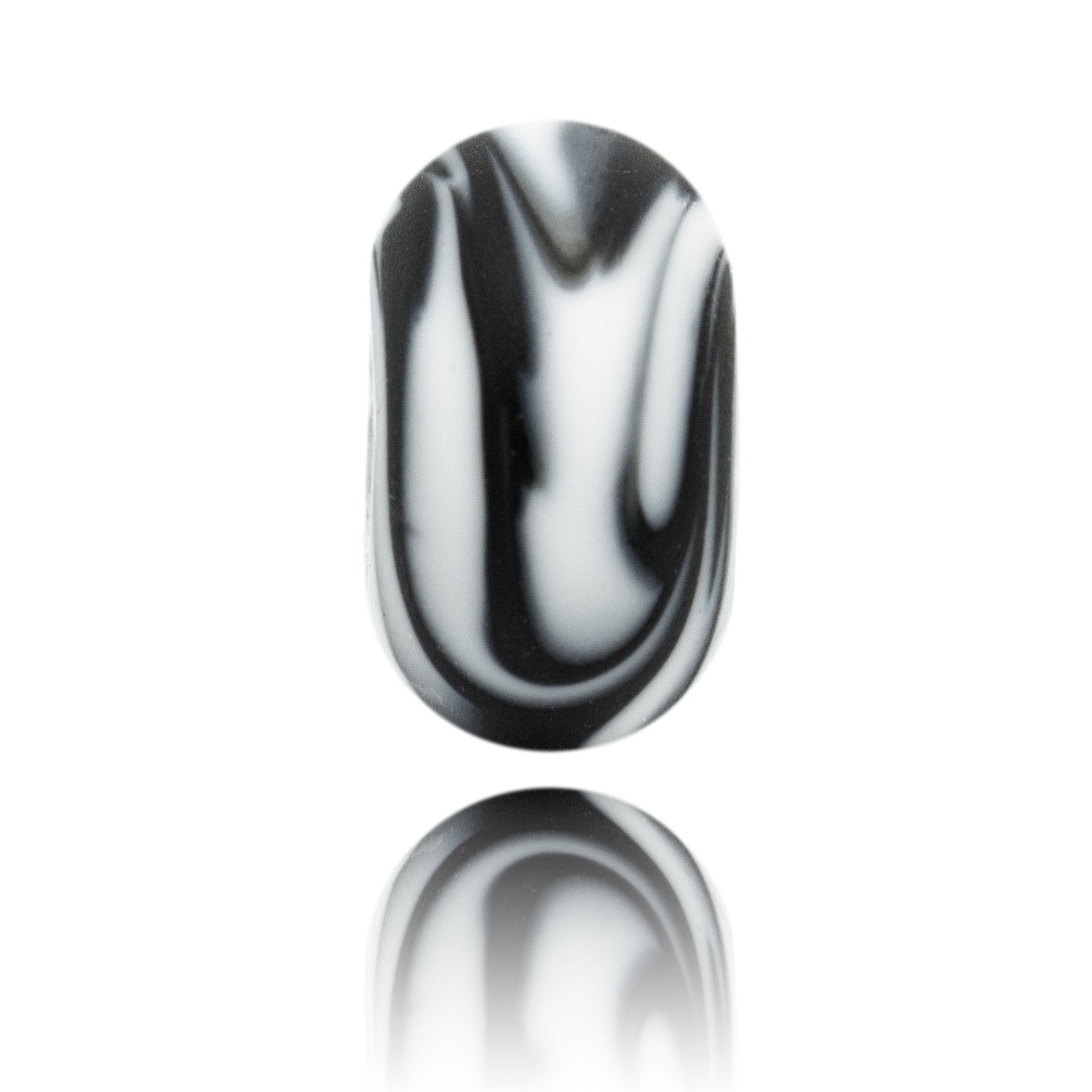 Black and white swirling glass bead for Rikgransen in Sweden.