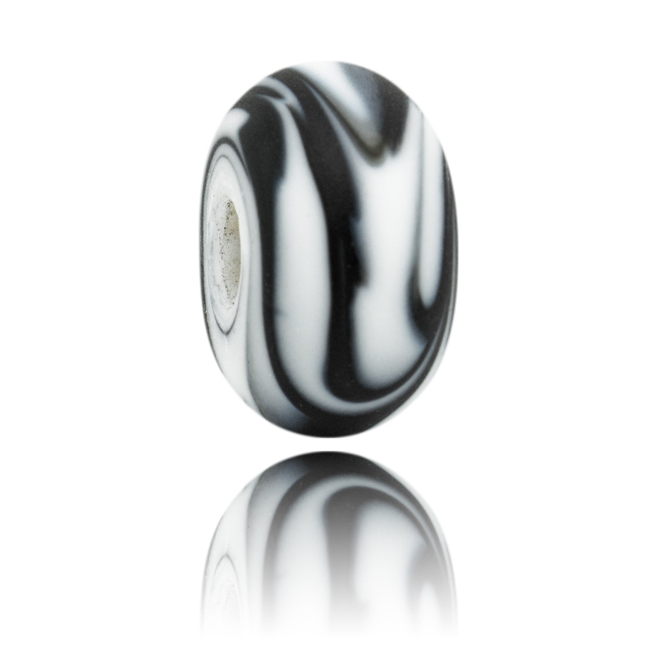 Black and white swirling glass bead for Rikgransen in Sweden.