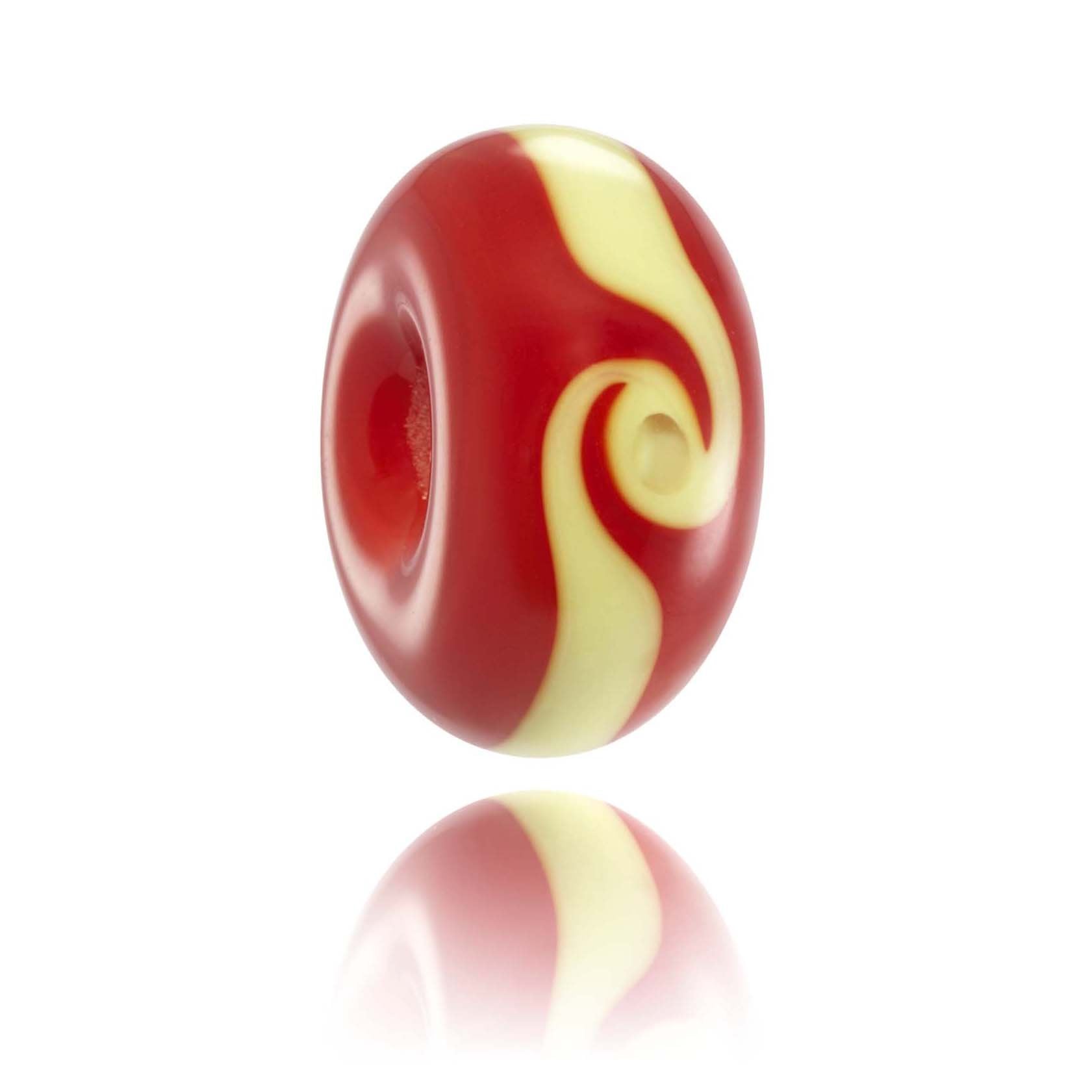 Bright red and yellow glass bead for the Surf Life Saving GB charity.