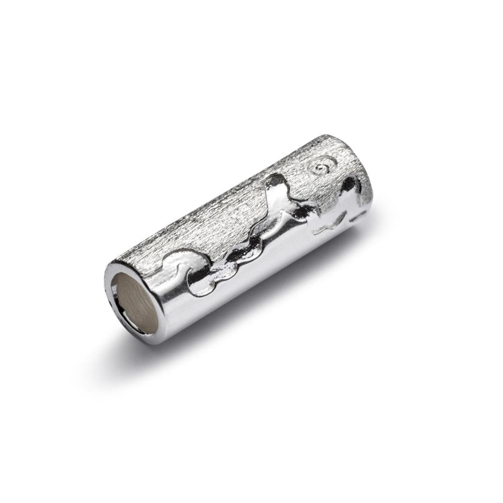 Silver tube charm with the coastline of South Devon engraved along it.