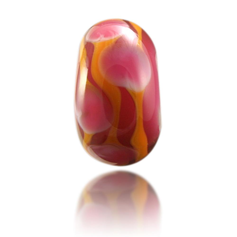 Pink and gold glass bead representing Spekes Mill on the North Devon coast.