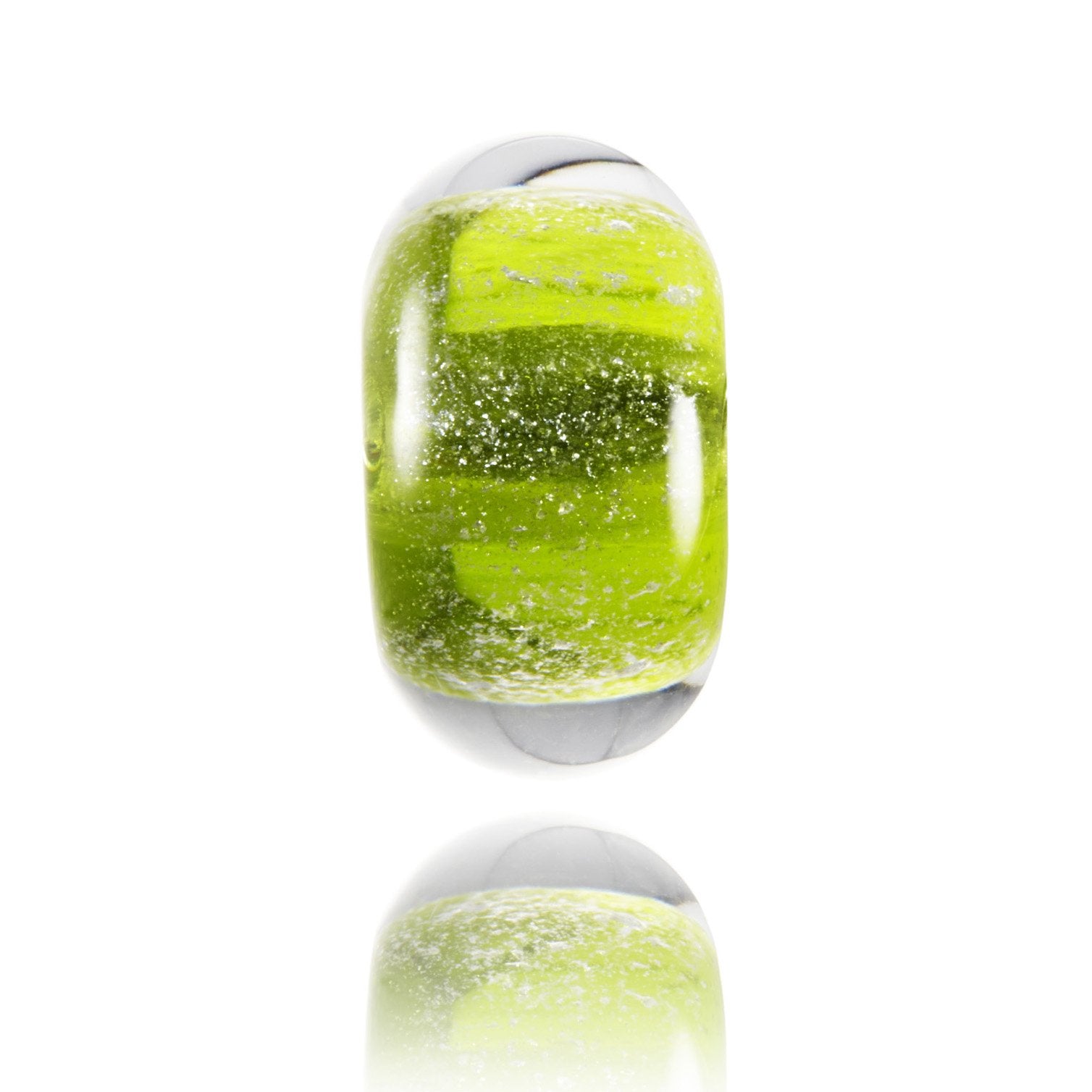 Bright green glass bead with shimmer in the glass. Representing St Anton in Austria.