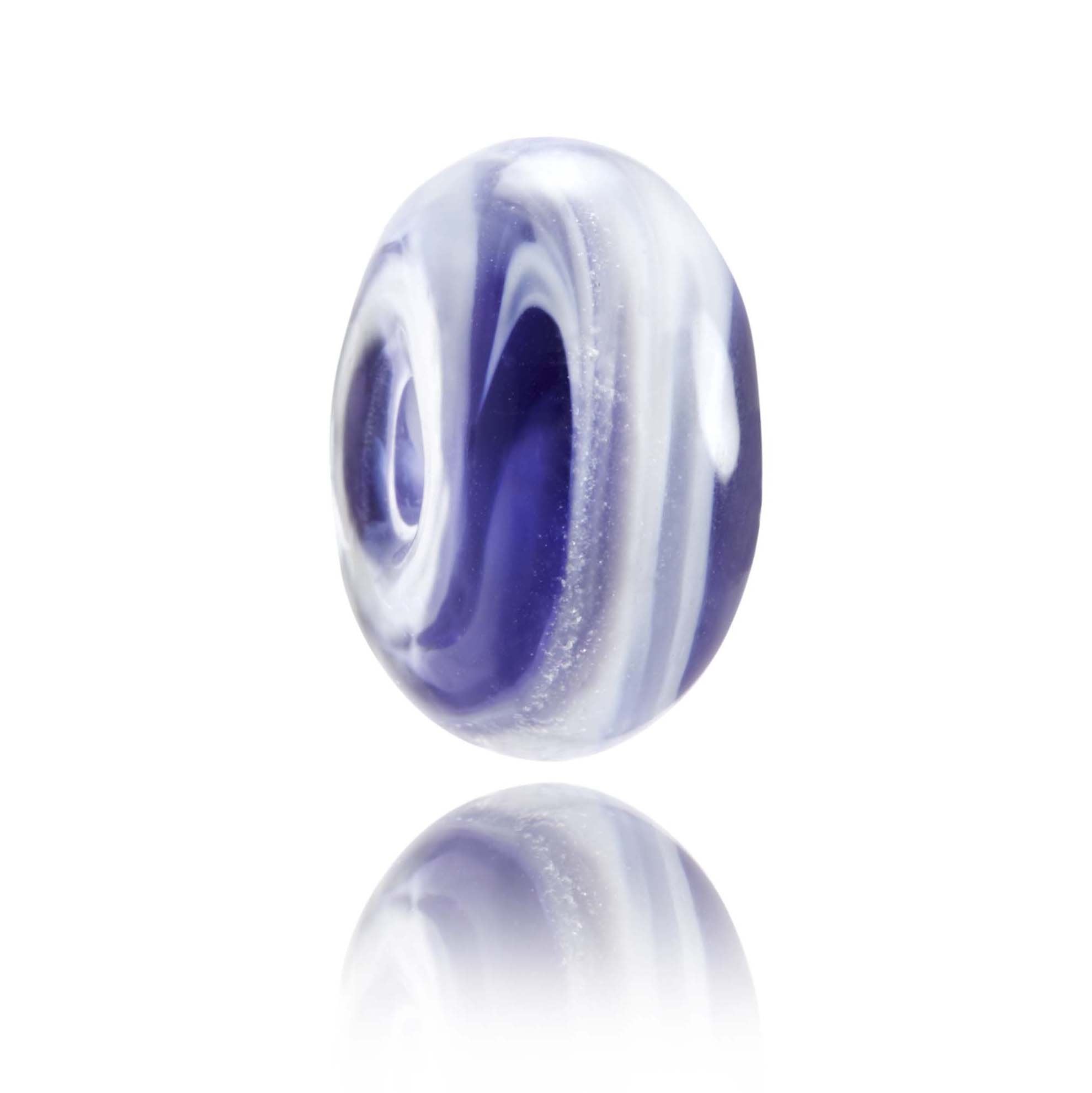Purple, shimmer and white swirling glass bead for the Cribbar big wave surf spot in Newquay, Cornwall.
