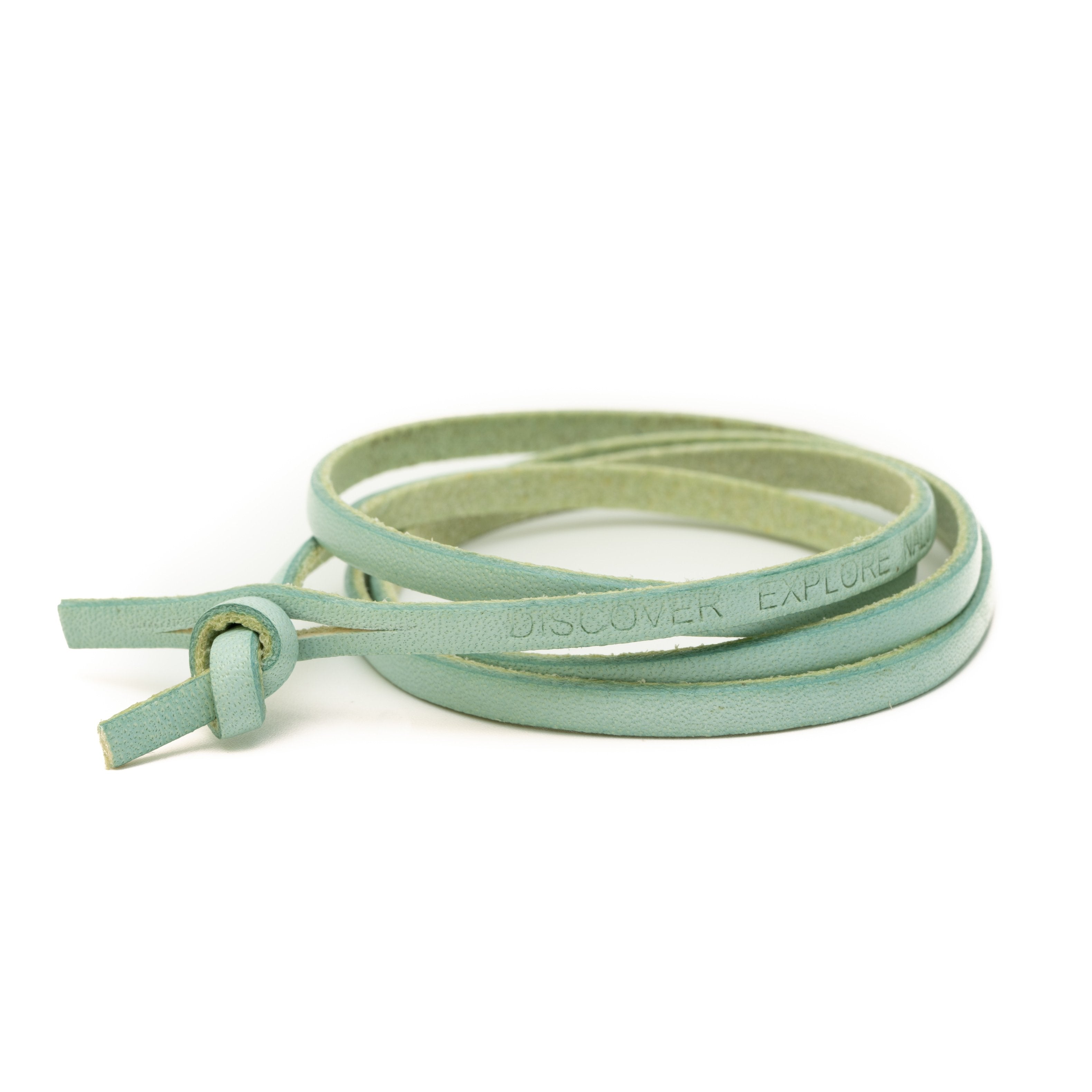 Pale aqua leather wrap bracelet designed to be worn with our surf sea glass beads.